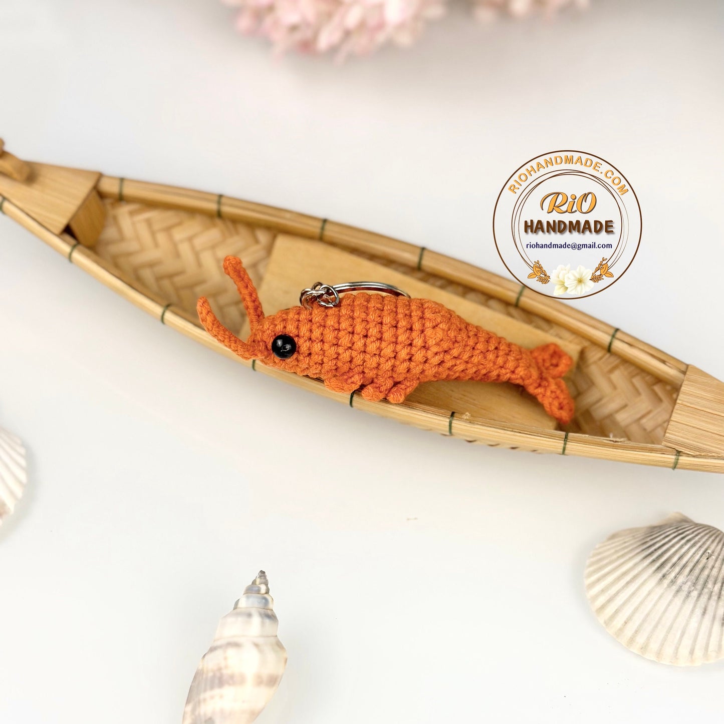 Rio Handmade keychain shrimp, shrimp keychain, crochet shrimp, cute gift