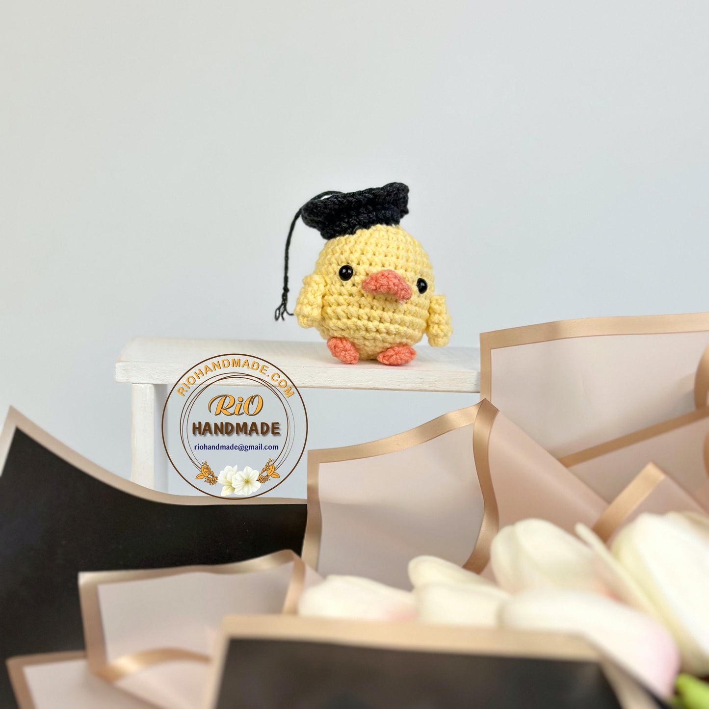 Handmade Duck With Graduation Cap, Crochet Duck, Cute Gift, Car Charm, Home Decor, Graduation Gift, Backpack Keychain