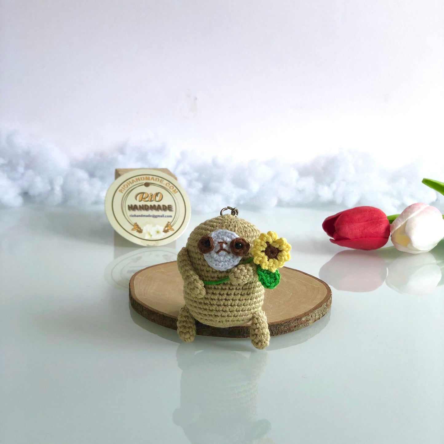 Handmade Sloth Keychain, Car Rearview Mirror Charm Crochet, Amigurumi Sloth, Valentine Gift, Car Hanging Accessory
