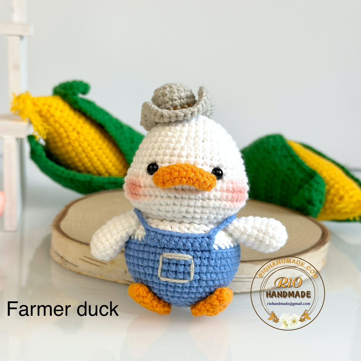 Handmade Duck Crochet, Amigurumi Farmer Duck, Toy For Kid, Cute Gift, Car Hanging Accessory