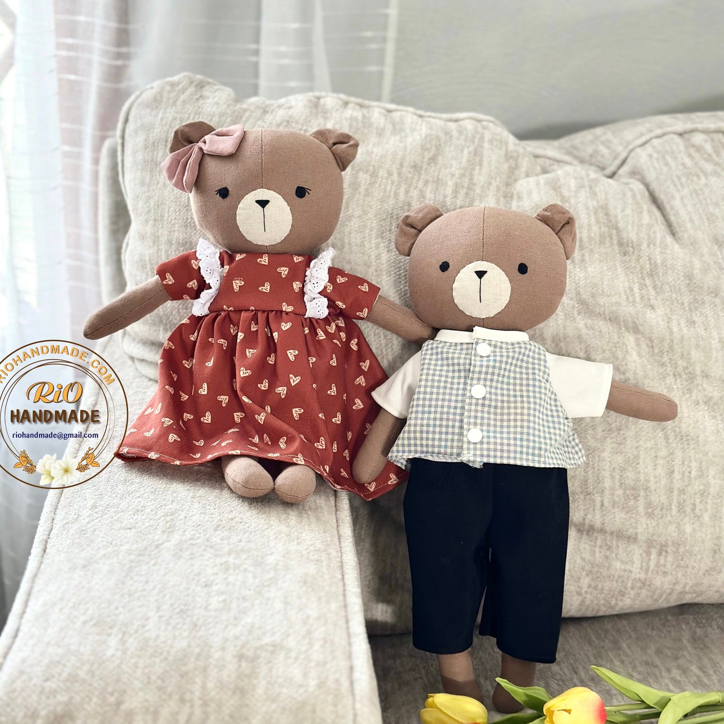 Ready To Ship, Rio Handmade Linen Bear Toy, Nursery Decor Stuffed, Linen Baby Toy, Stuffed Lion Toy For Toddler, Kid, Adult Hobby