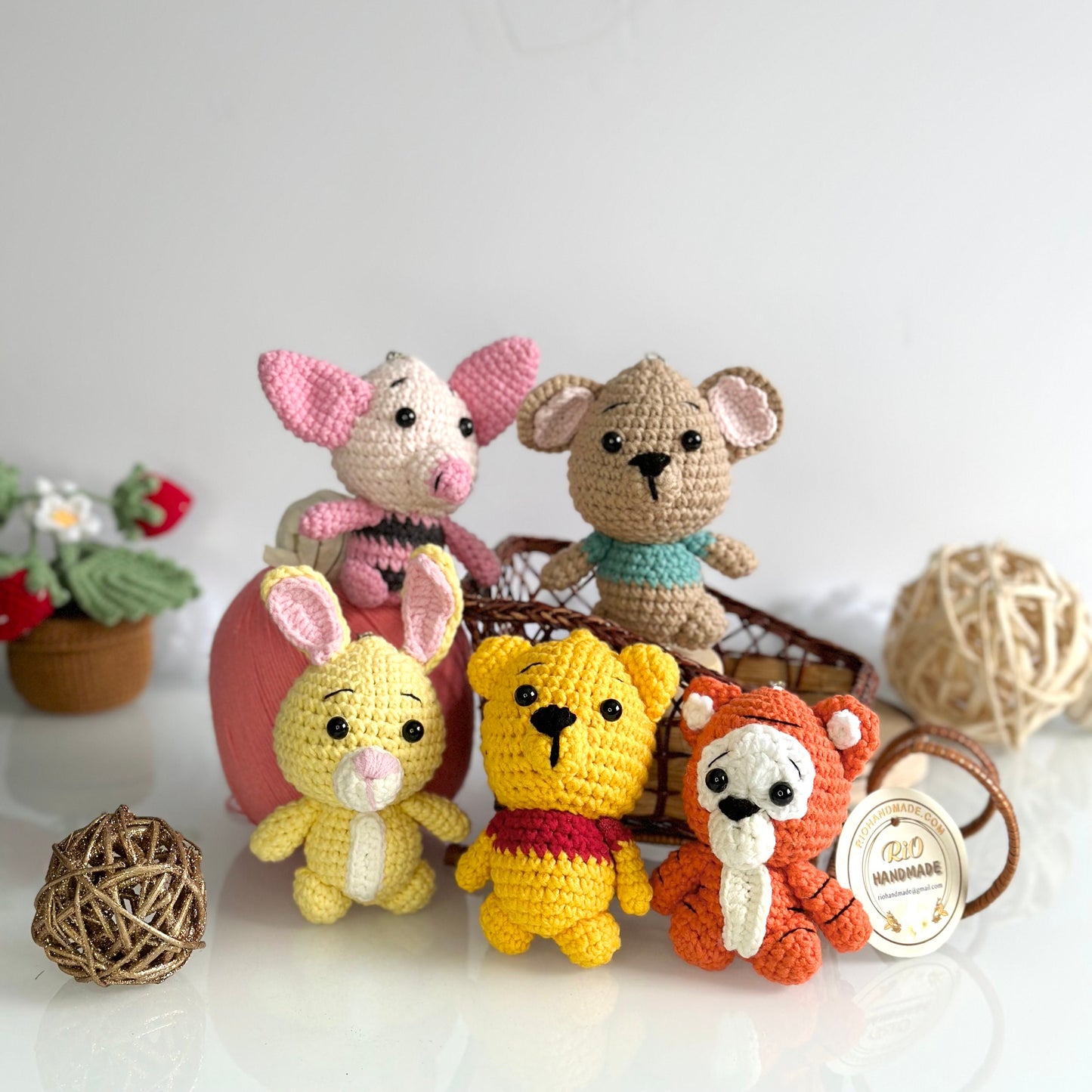 Handmade yarn cotton animal crochet, amigurumi Winnie the Pooh inspired stuffed, cute, soft toy for baby, toddler, kid, adult hobby,