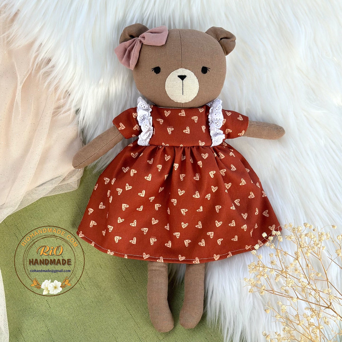 Ready To Ship, Rio Handmade Linen Bear Toy, Nursery Decor Stuffed, Linen Baby Toy, Stuffed Lion Toy For Toddler, Kid, Adult Hobby