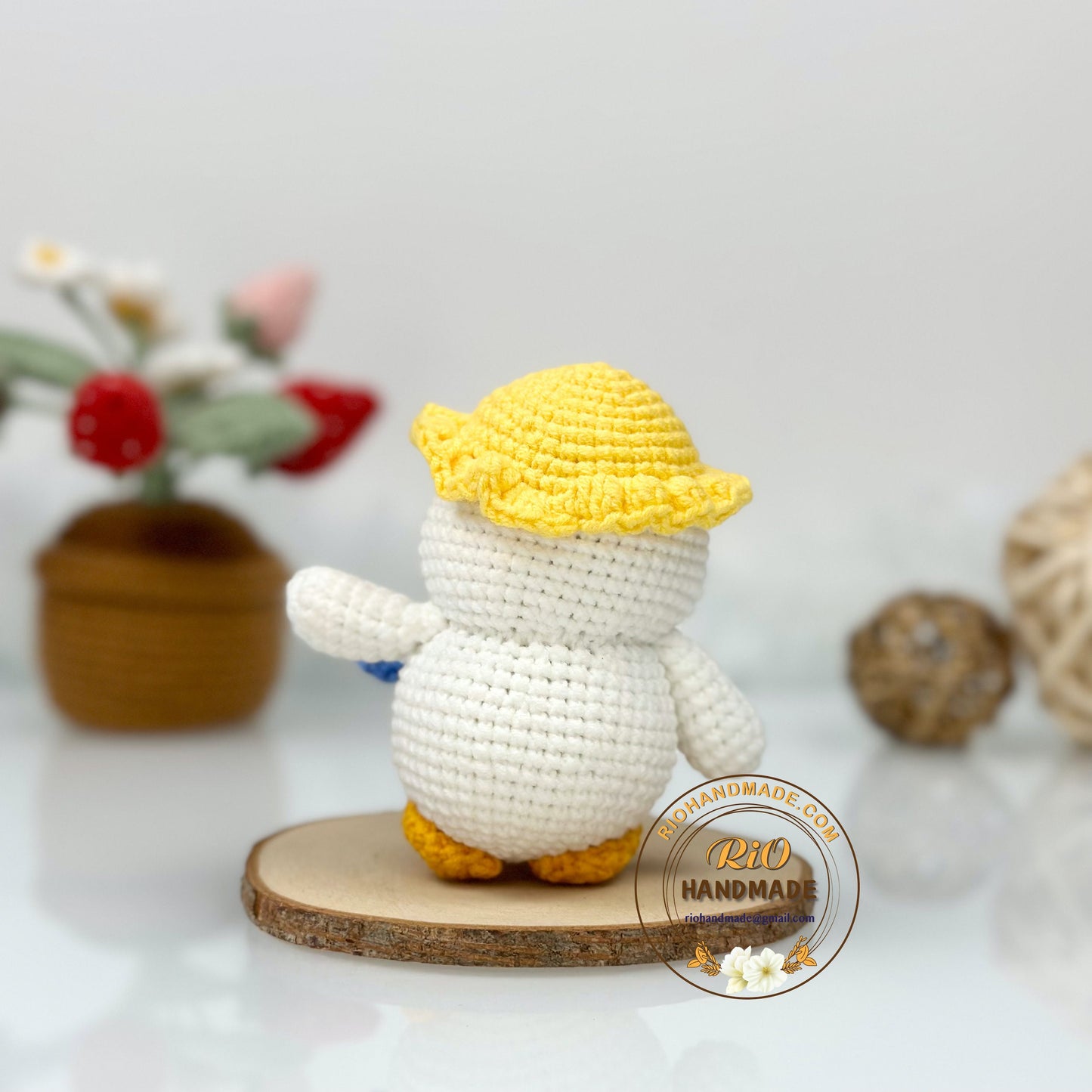 Handmade Duck Crochet, Amigurumi Farmer Duck, Toy For Kid, Cute Gift, Car Hanging Accessory