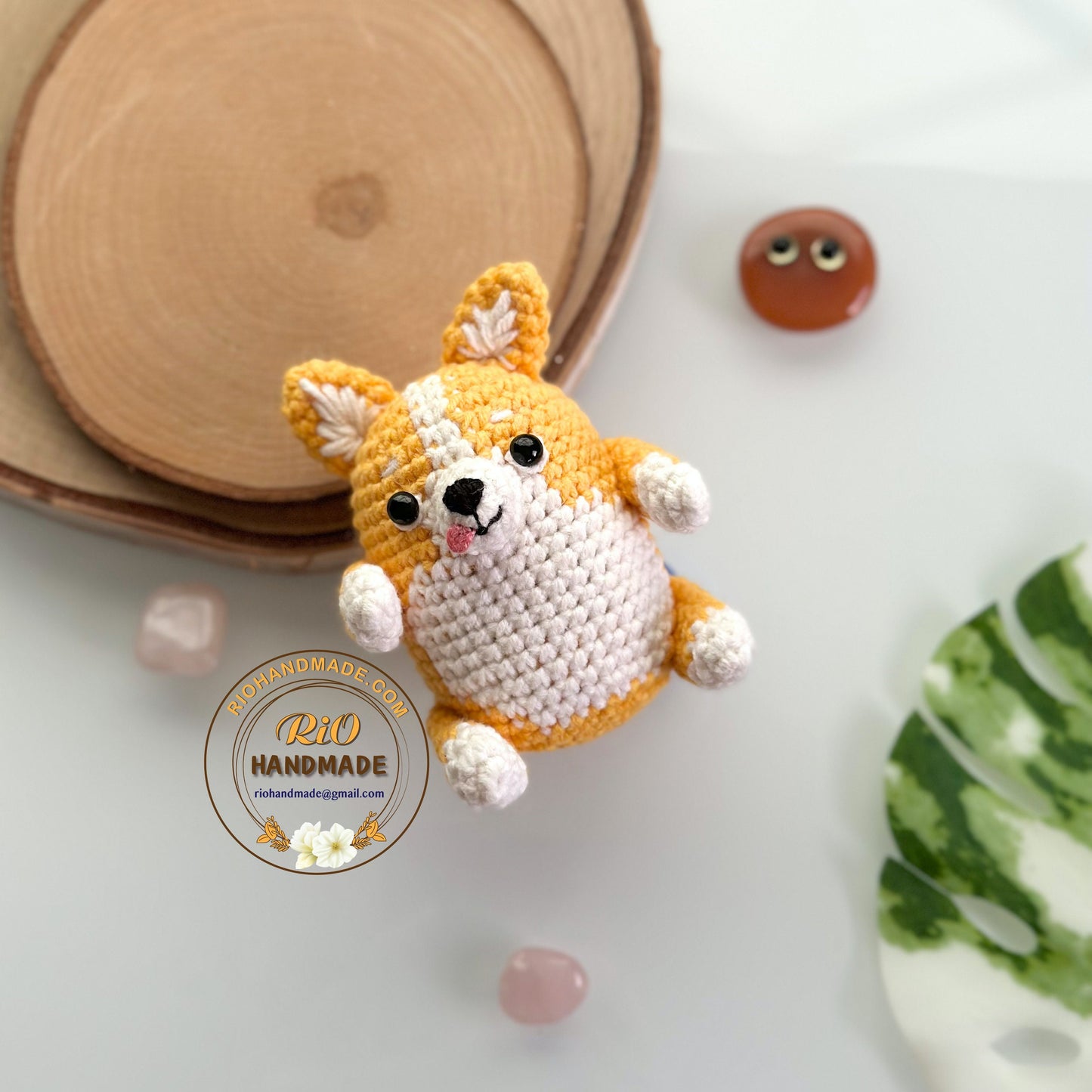 Rio Handmade yarn cotton corgi crochet, amigurumi corgi, cute dog, cute dog keychain, home decor, Cute car mirror hanging, adult hobby