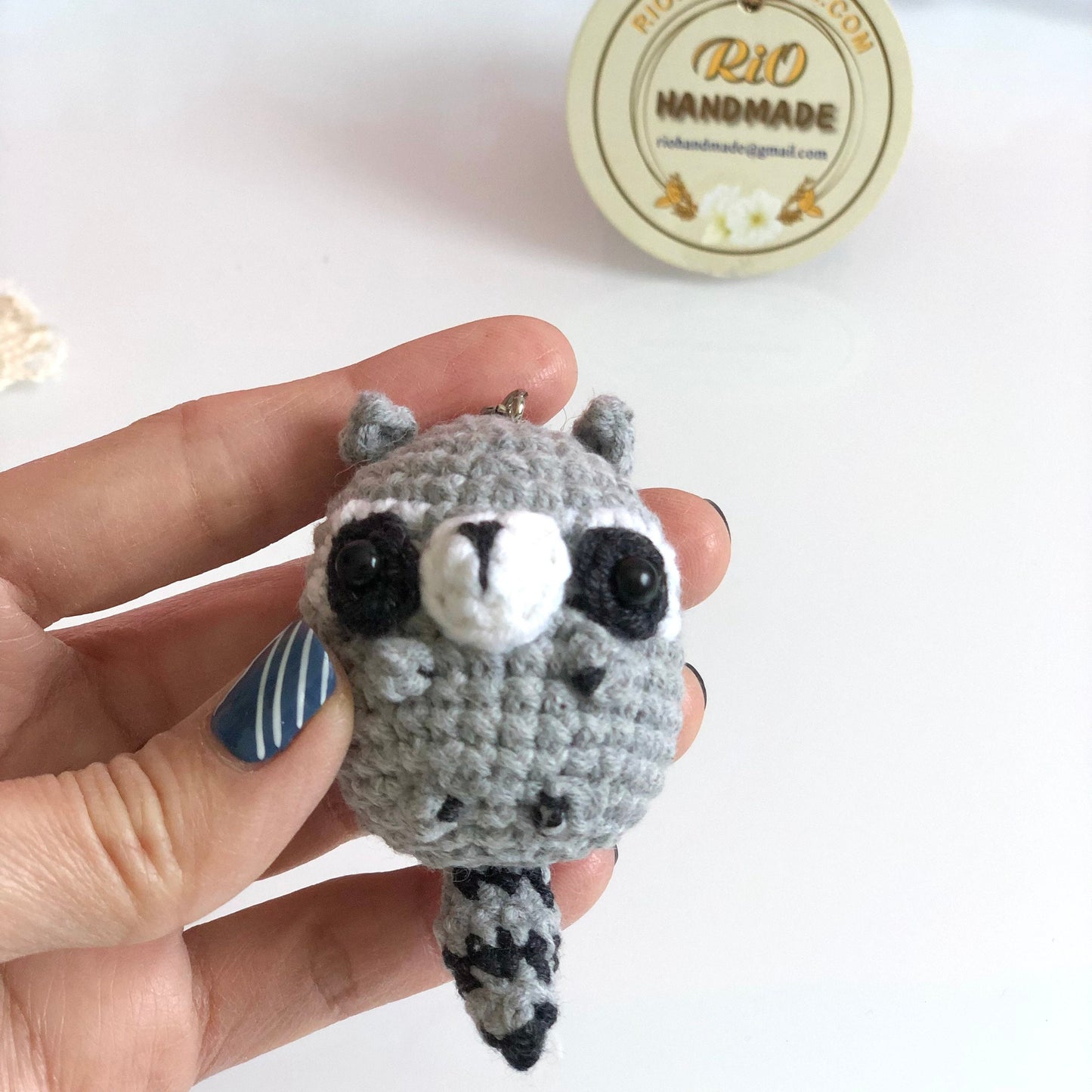 Rio Handmade raccoon crochet keychain mirror charm crochet amigurumi, plushie toy, gift
