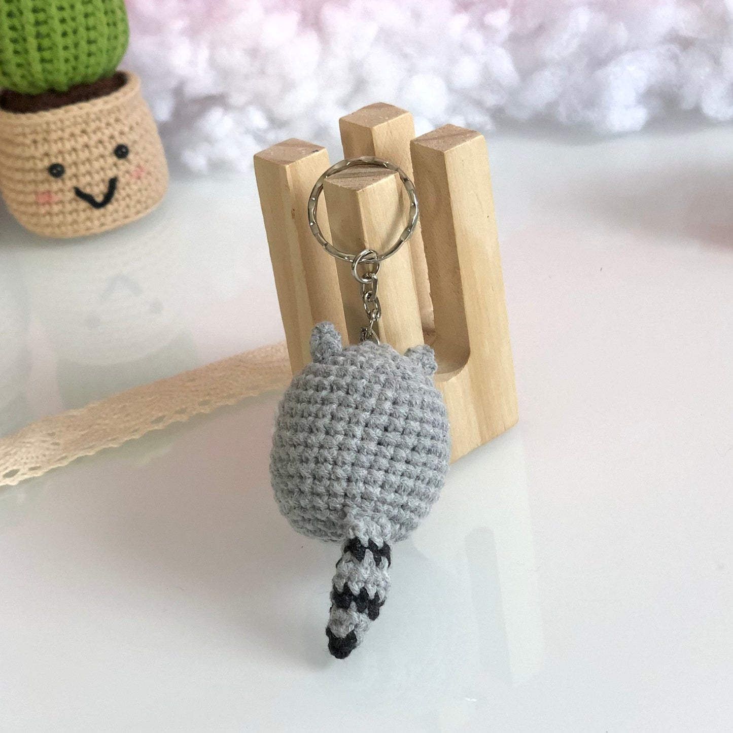 Rio Handmade raccoon crochet keychain mirror charm crochet amigurumi, plushie toy, gift