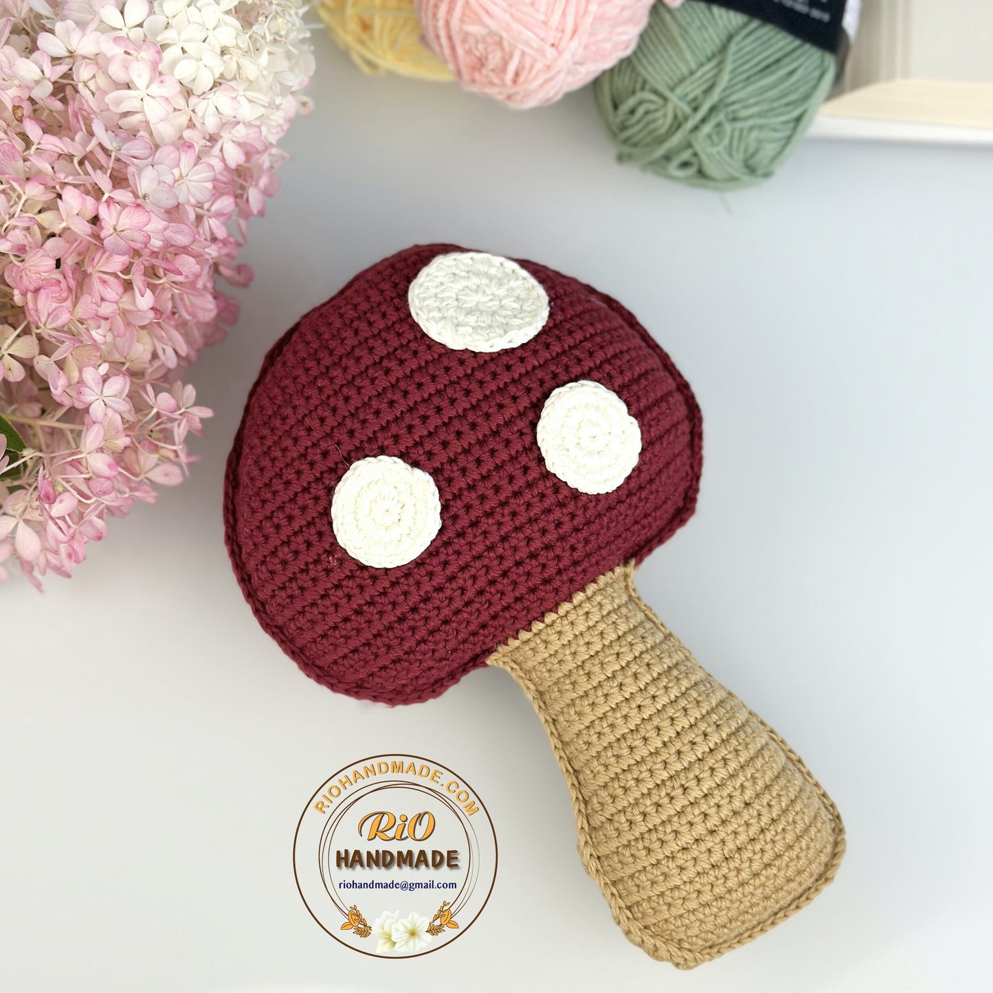 Handmade cotton yarn mushroom pillow crochet, home decor, amigurumi, decorative mushroom throw pillow