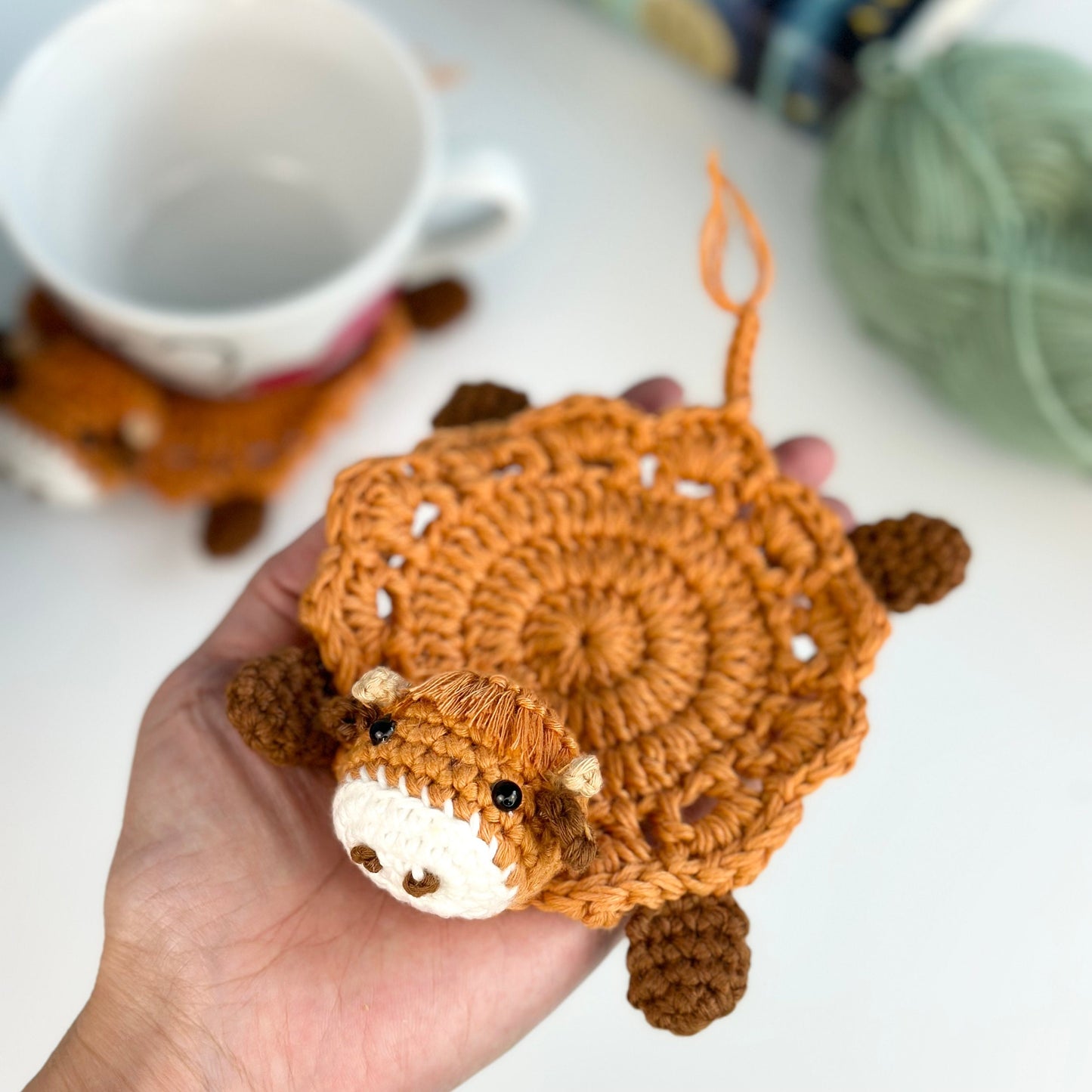 Ready To Ship, Rio Handmade Crochet Coaster, Crochet Highland Cow Coaster, Mug Rug, Housewarming Gift, Home Decor
