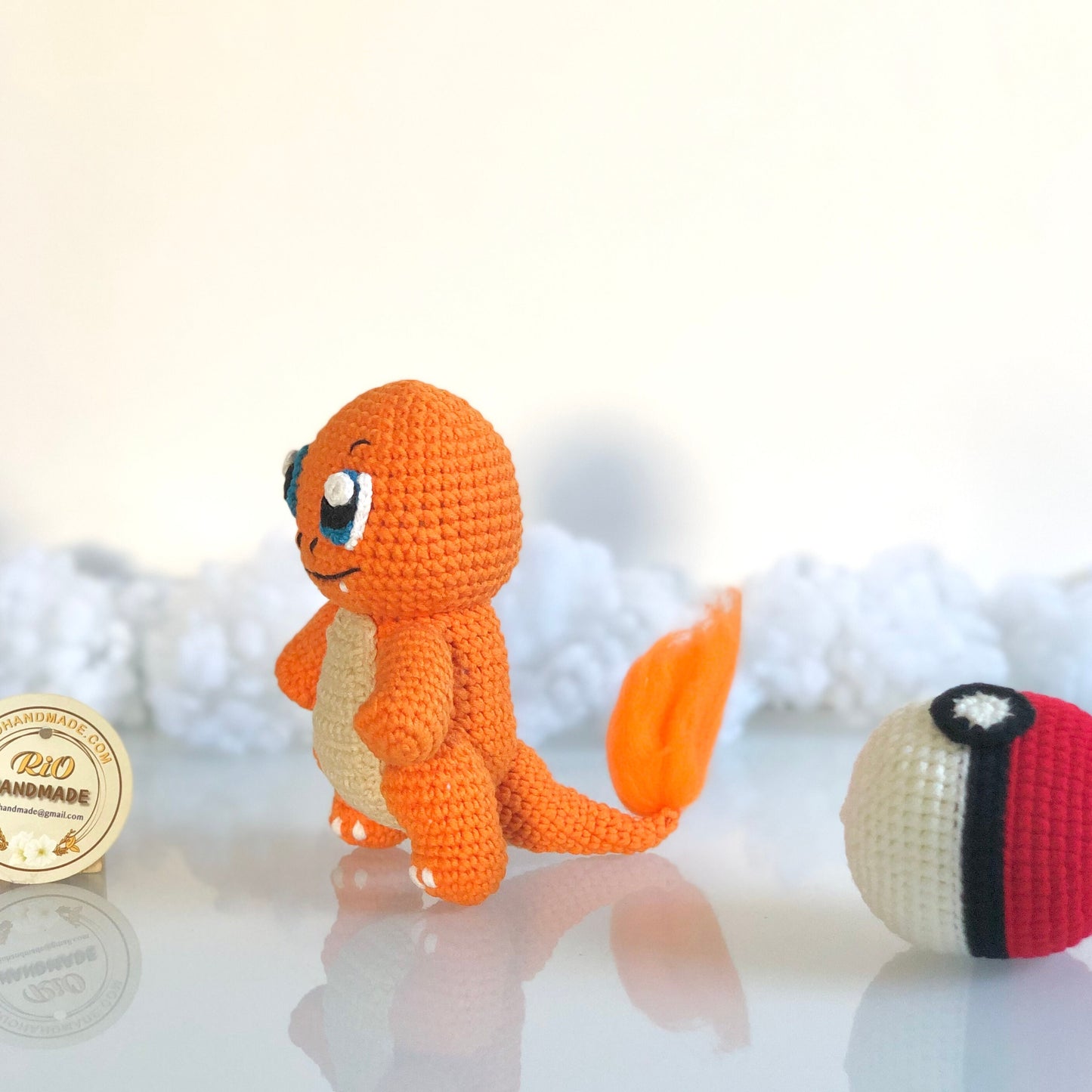 Handmade yarn cotton Charmander inspired crochet, amigurumi, toy for kid, toddler, kid, adult hobby,