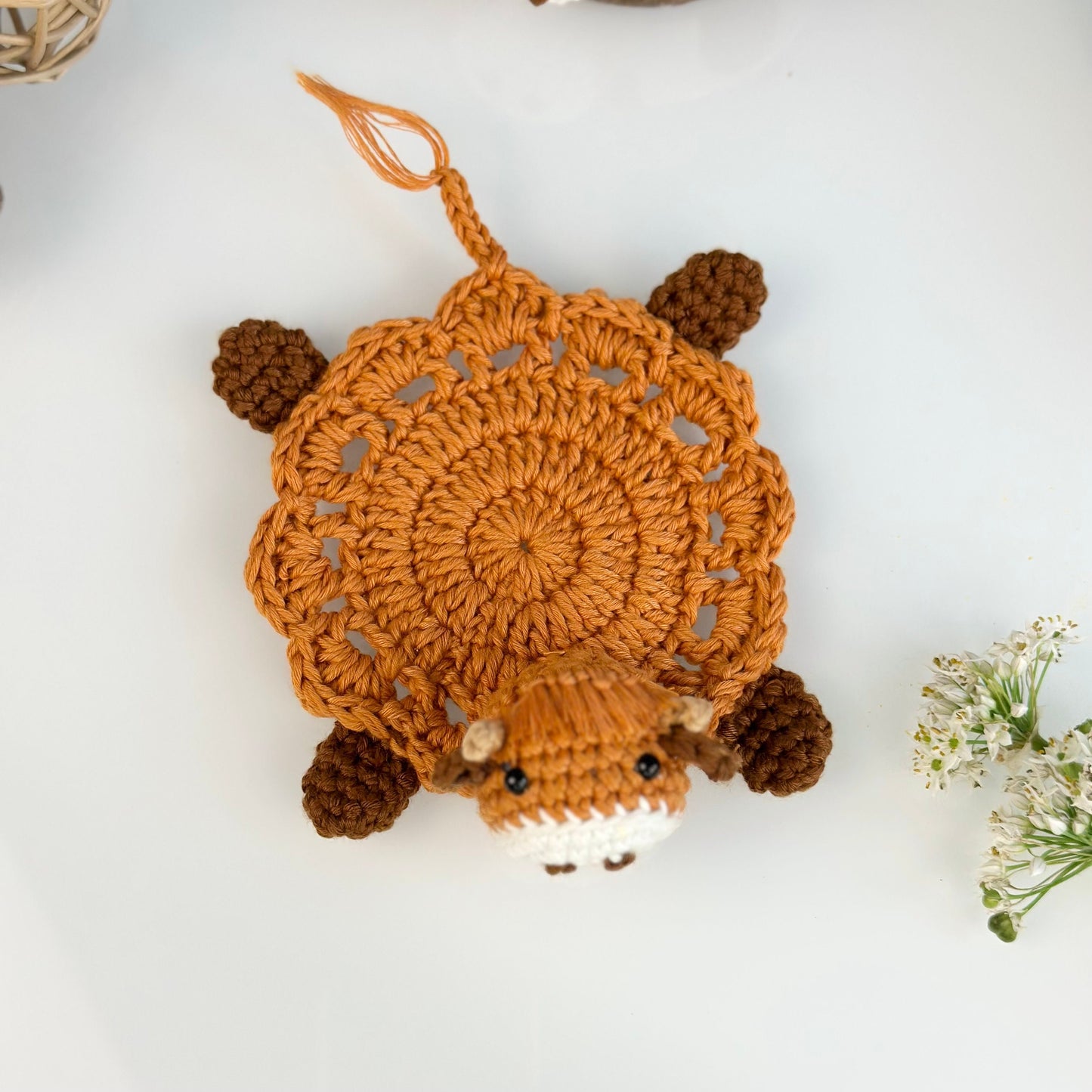 Ready To Ship, Rio Handmade Crochet Coaster, Crochet Highland Cow Coaster, Mug Rug, Housewarming Gift, Home Decor