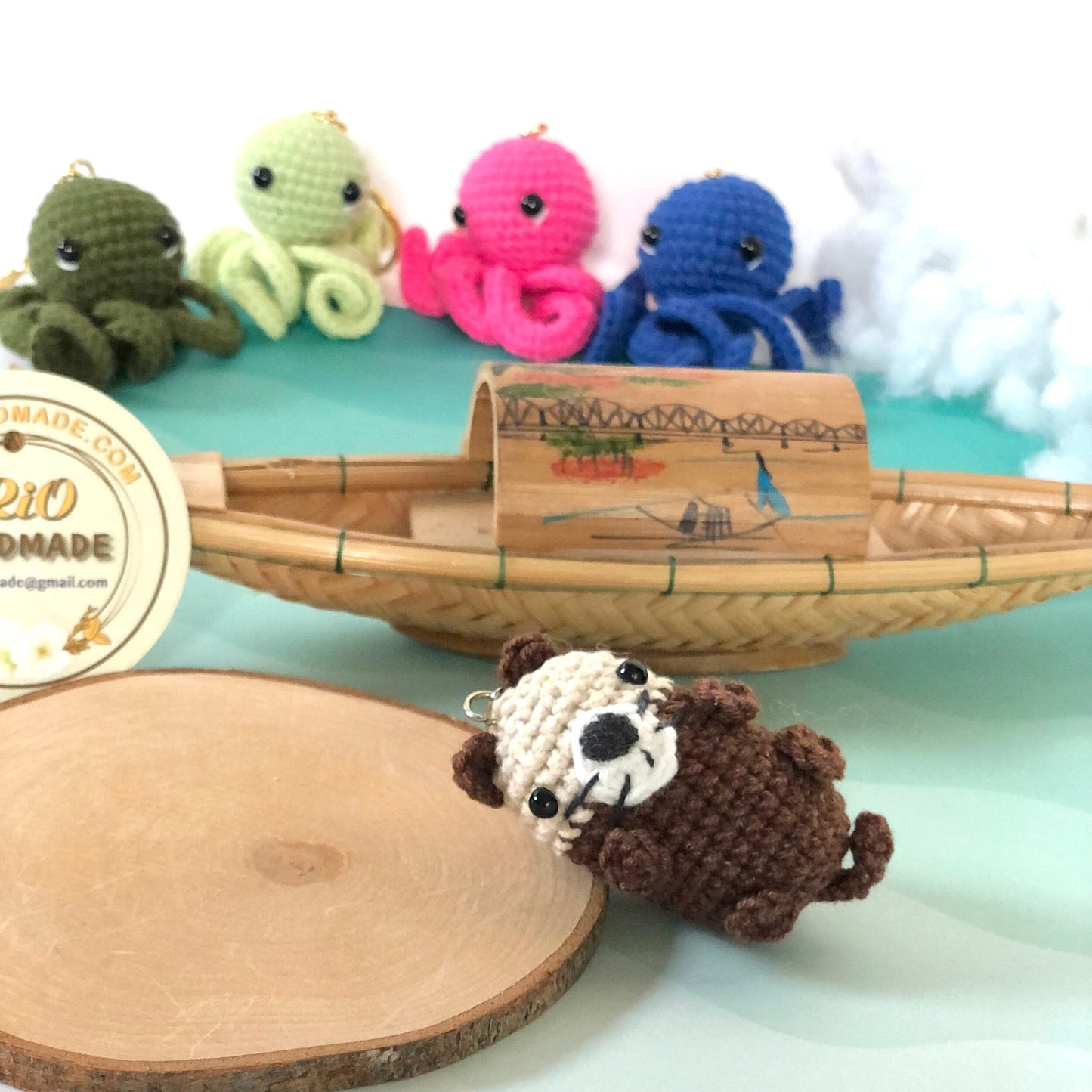 Handmade otter keychain, gift idea, amigurumi, otter car rearview mirrior charm, car hanging accessory, otter hanging