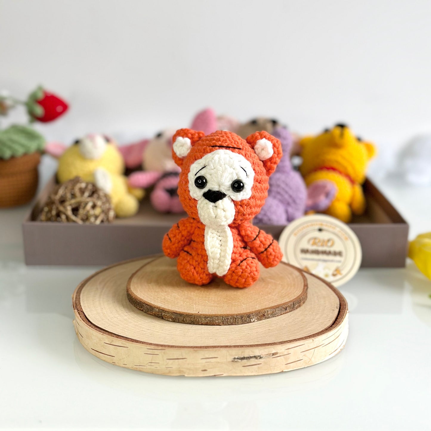 Handmade yarn cotton animal crochet, amigurumi Winnie the Pooh inspired stuffed, cute, soft toy for baby, toddler, kid, adult hobby,