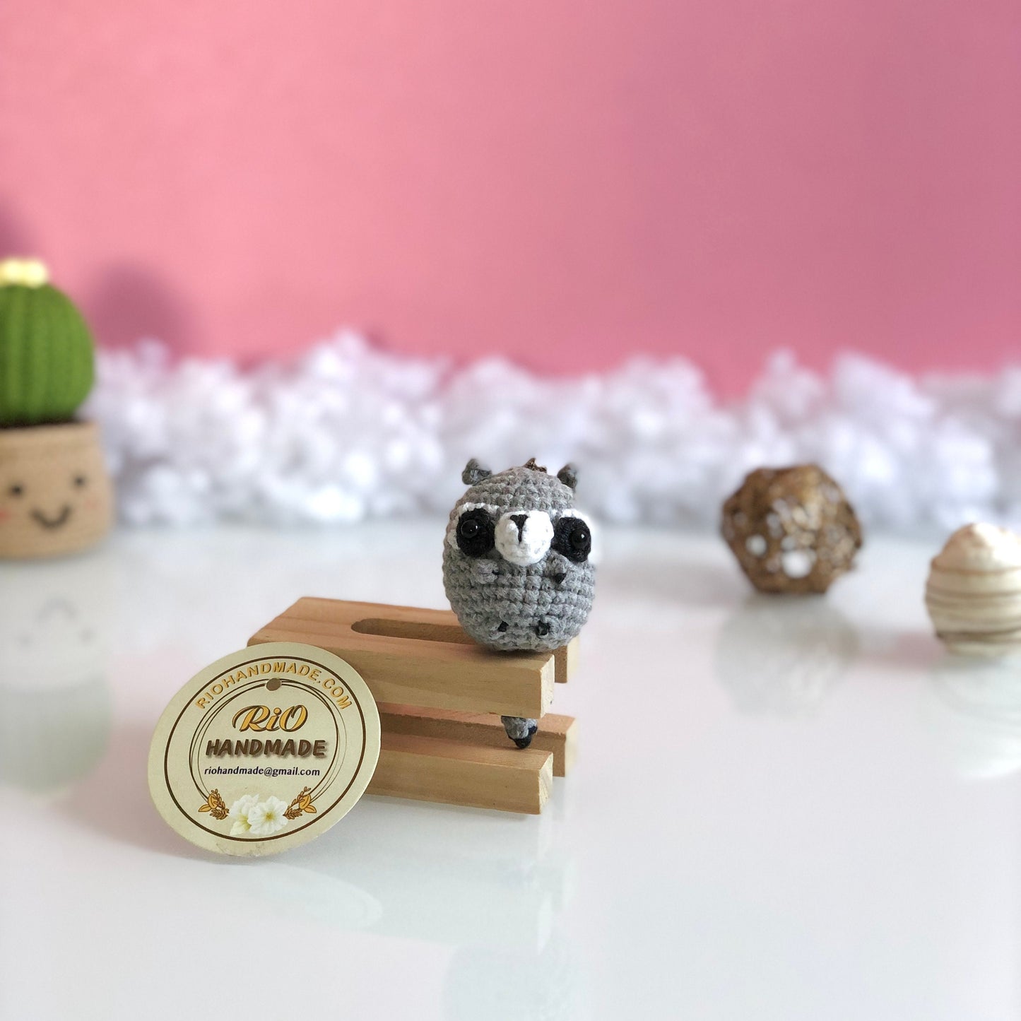 Rio Handmade raccoon crochet keychain mirror charm crochet amigurumi, plushie toy, gift