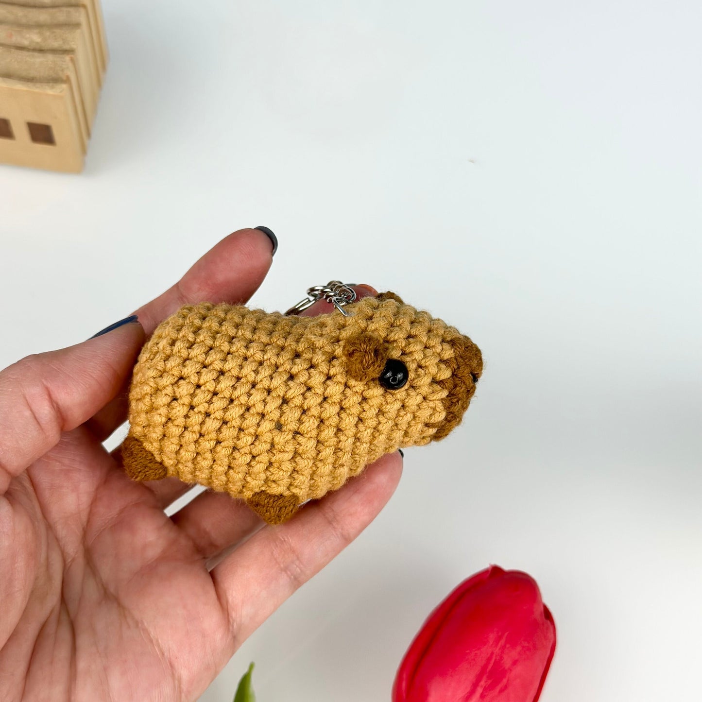 Capybara crochet keychain, mirror charm crochet, amigurumi Capybara with Santa hat, plushie toy, gift, car hanging, Tiktok Capybara song
