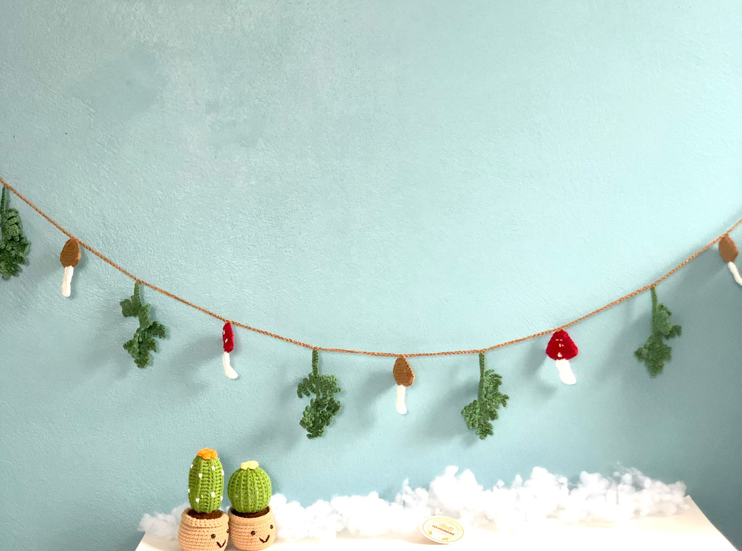 Rio Handmade Crochet Amigurumi Mushroom Garland, Wall Hanging Mushroom, Toadstool Decor,