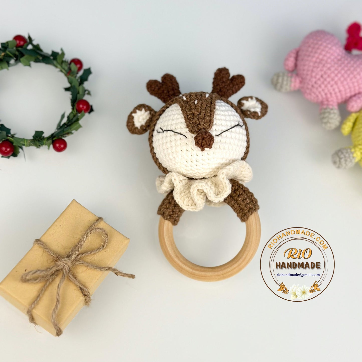 Personalized Baby Gift, Crochet Deer Rattle, Baby Crochet Rattle Gift, Baby Shower Gift, Toy Rattle With Name, Christmas Gift
