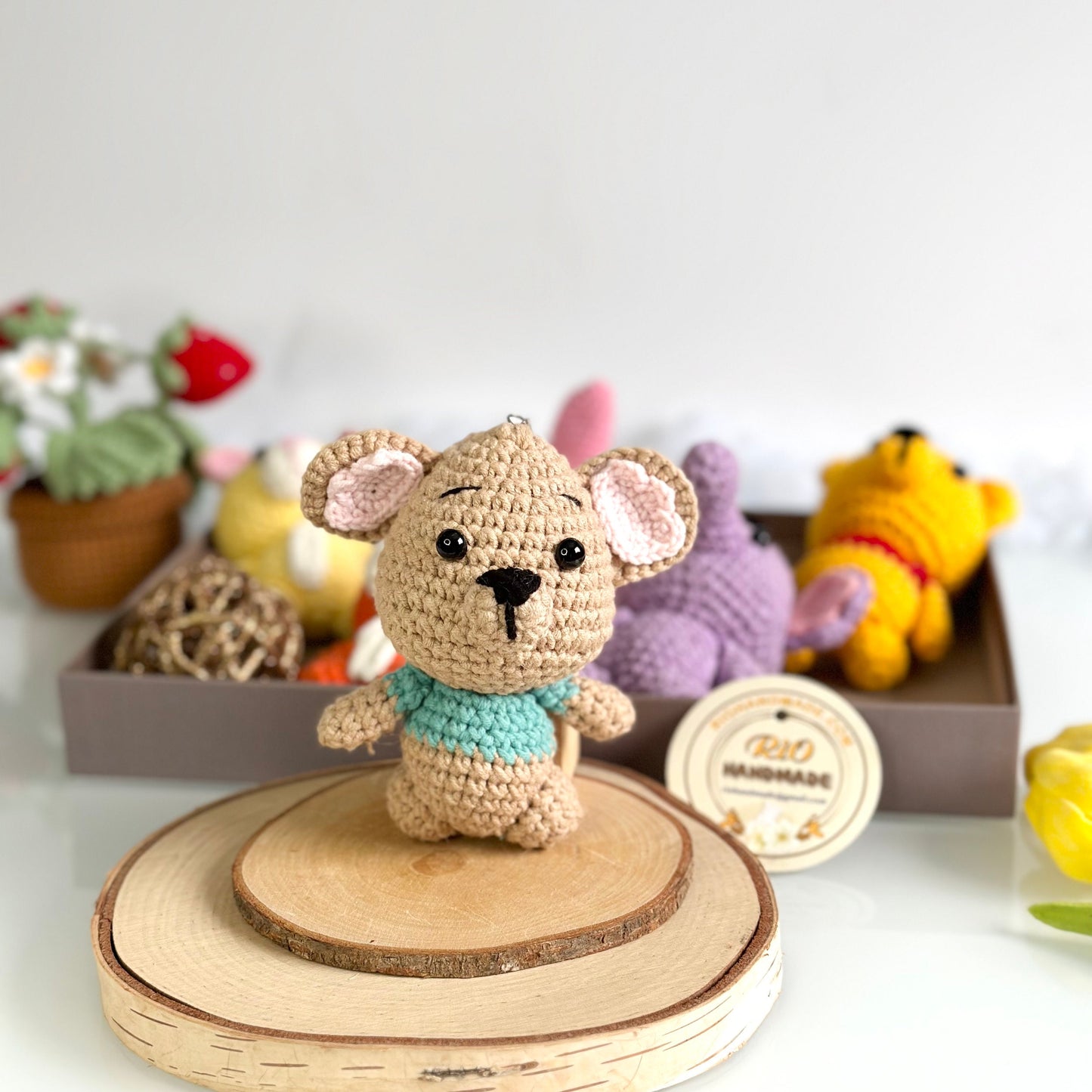 Handmade yarn cotton animal crochet, amigurumi Winnie the Pooh inspired stuffed, cute, soft toy for baby, toddler, kid, adult hobby,