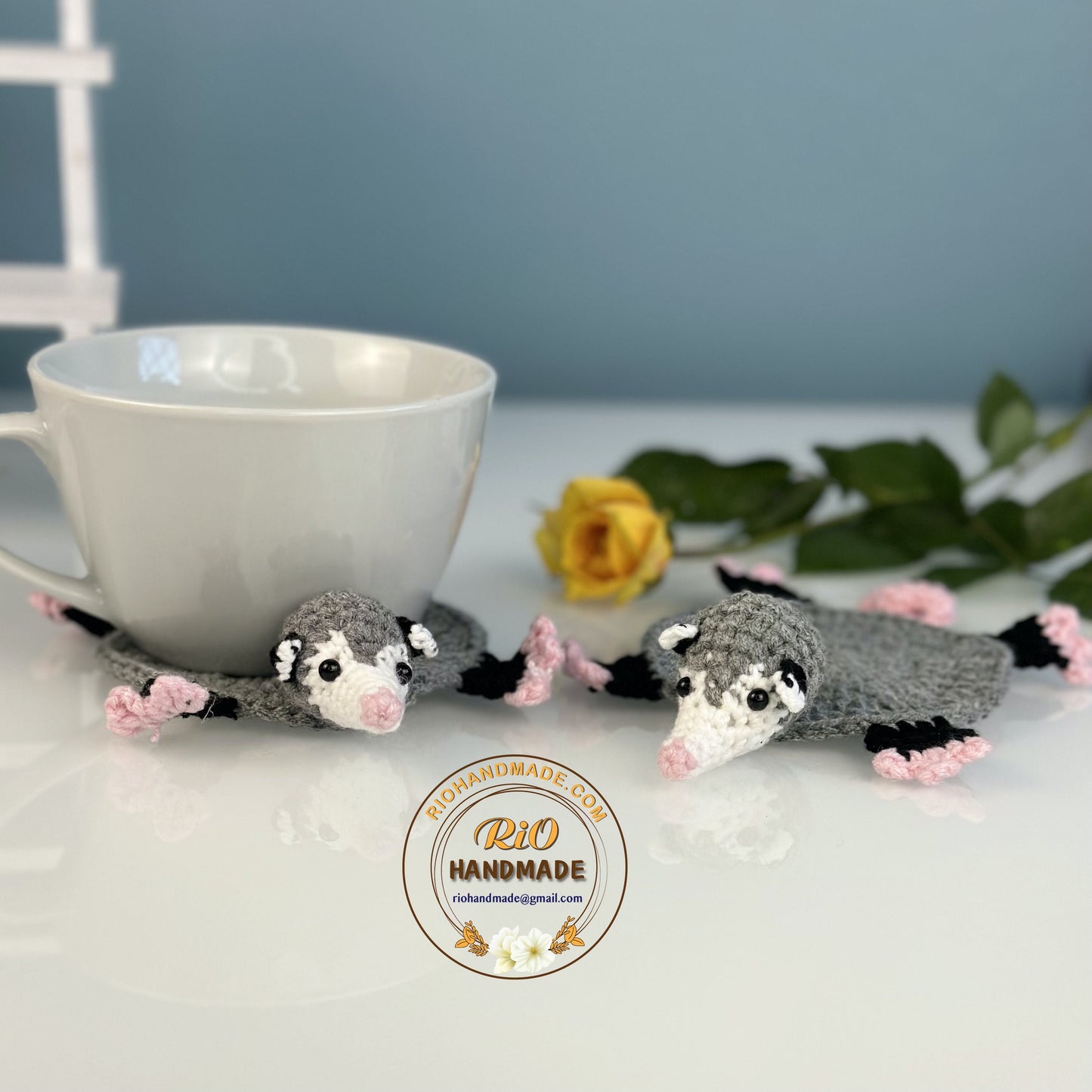 Ready To Ship, Rio Handmade Crochet Coaster, Crochet Opossum Coaster, Mug Rug, Housewarming Gift, Home Decor, Gift For Teacher, Parent