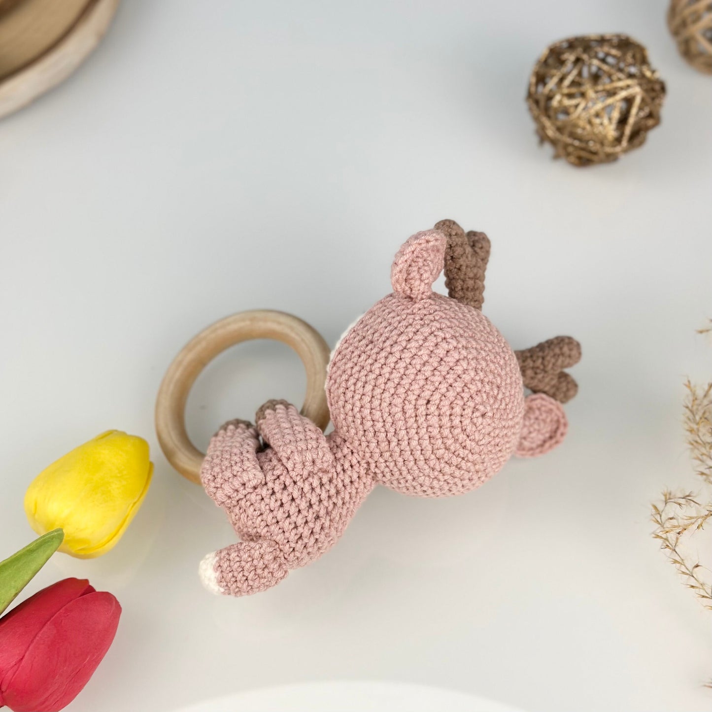 Personalized Baby Gift, Crochet Deer Rattle, Baby Crochet Rattle Gift, Baby Shower Gift, Toy Rattle With Name, Christmas Gift