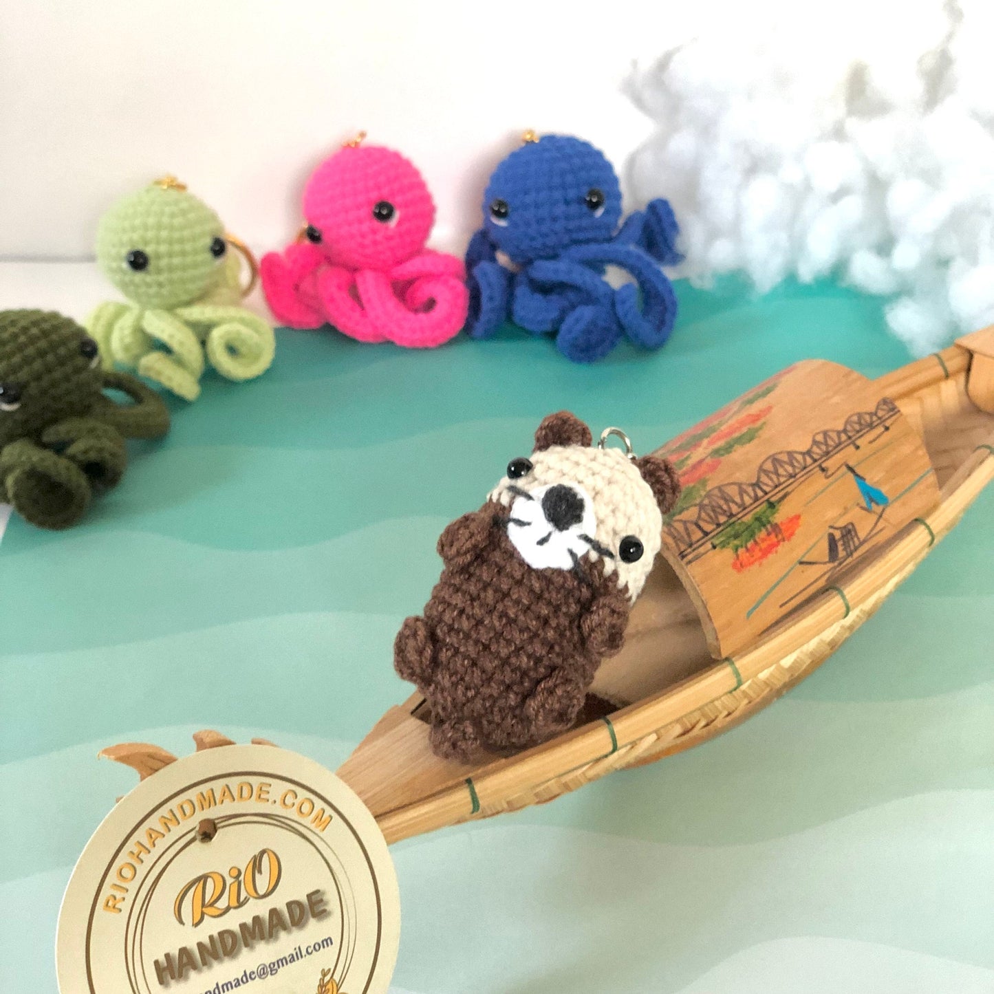 Handmade otter keychain, gift idea, amigurumi, otter car rearview mirrior charm, car hanging accessory, otter hanging