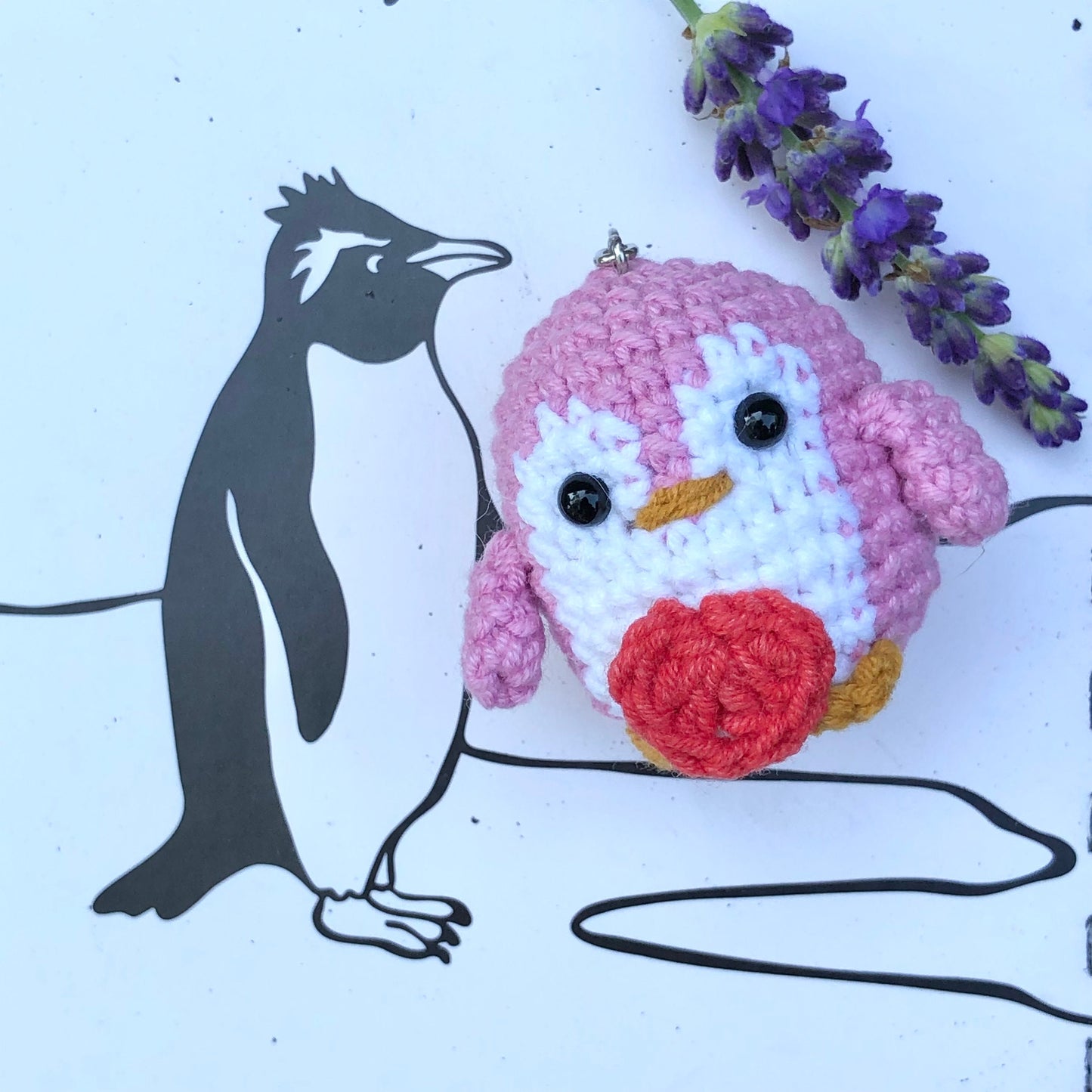 Handmade penguin with heart crochet keychain, amigurum penguin, plushie toy, cute gift