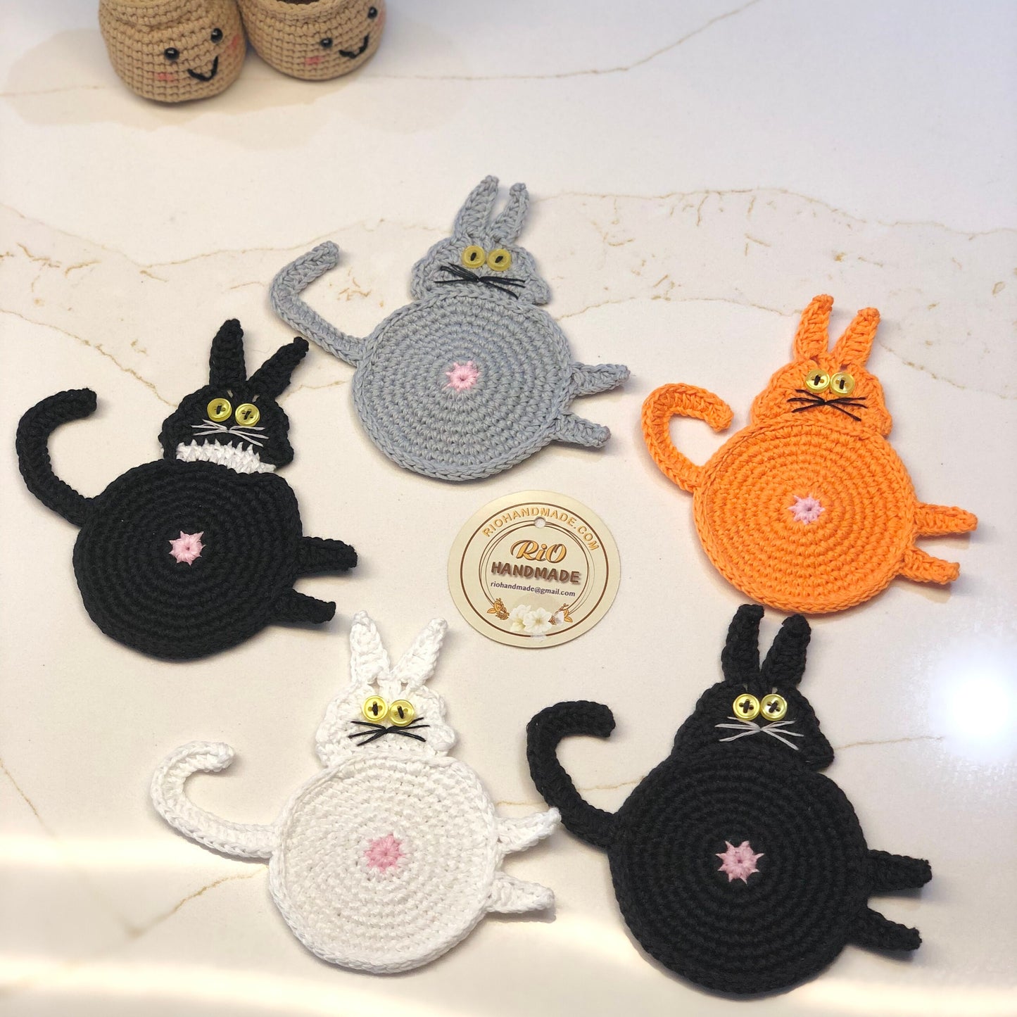 Handmade Crochet Amigurumi Coaster, Cat Coaster, Mug Rug, Kitten Bottom, Housewarming Gift, Home Decor