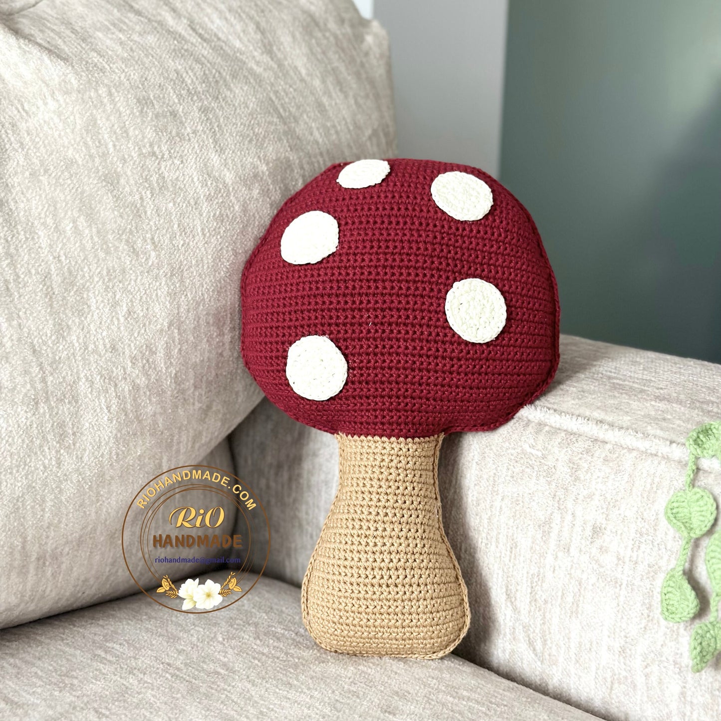 Handmade cotton yarn mushroom pillow crochet, home decor, amigurumi, decorative mushroom throw pillow