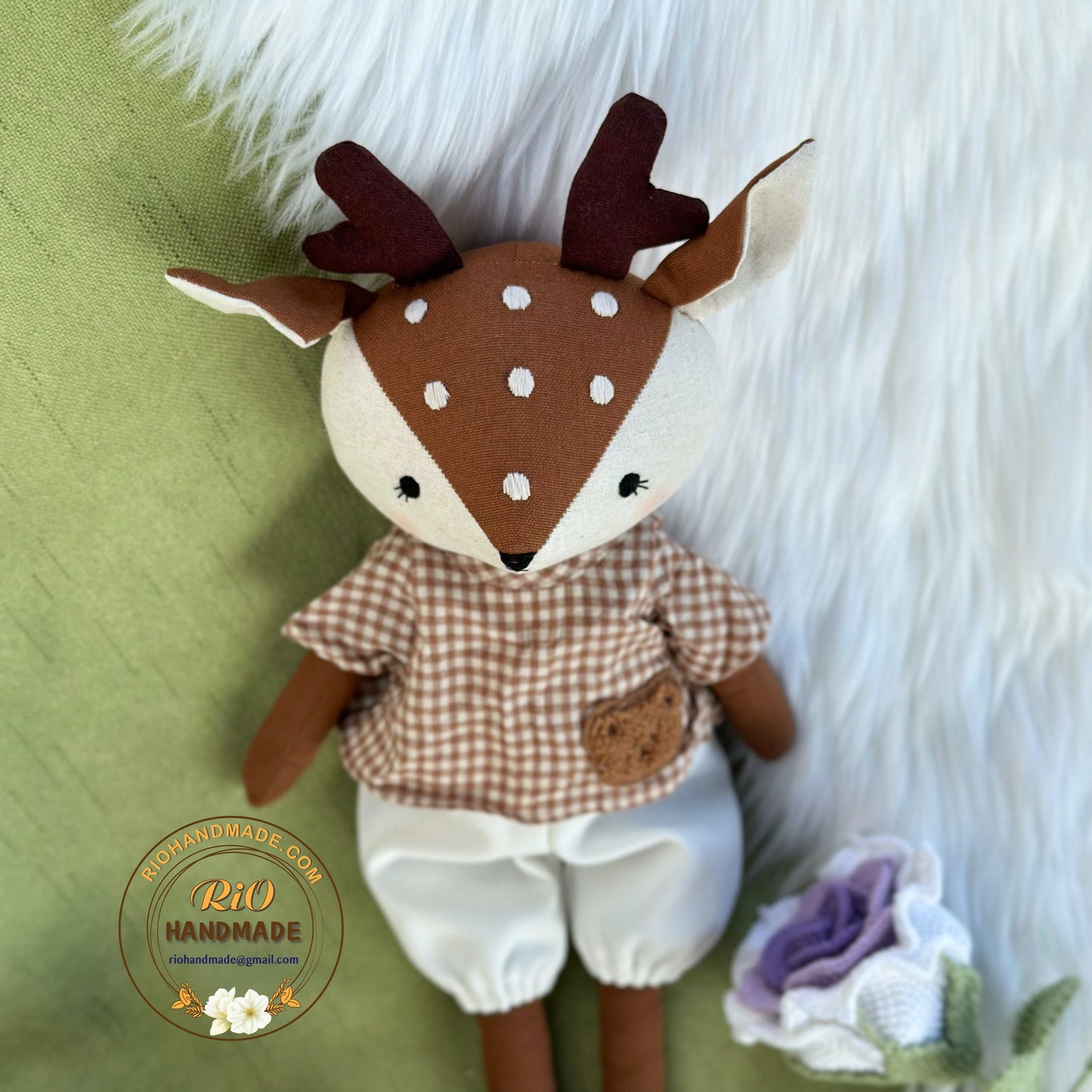 Rio Handmade Linen Deer Doll, Nursery Decor Stuffed, Linen Baby Toy, Stuffed Deer Toy For Toddler, Kid, Adult Hobby