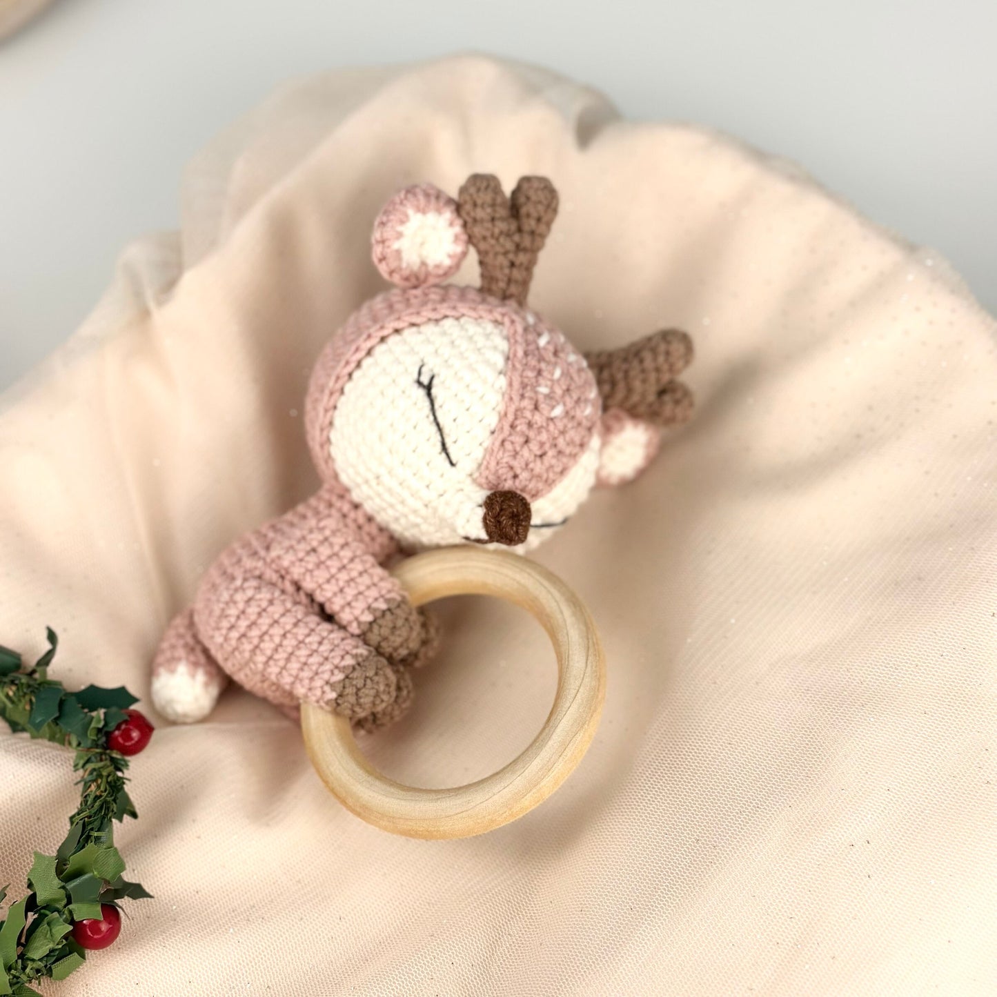 Personalized Baby Gift, Crochet Deer Rattle, Baby Crochet Rattle Gift, Baby Shower Gift, Toy Rattle With Name, Christmas Gift