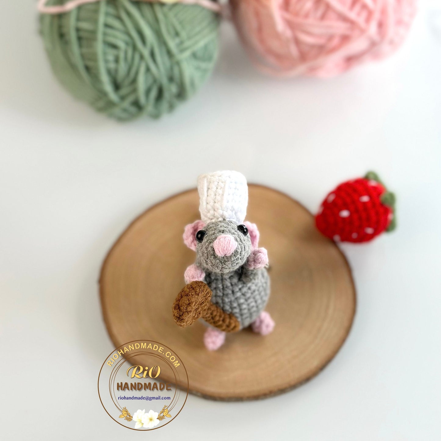 Handmade Rat, Crochet Chef Rat, Amigurumi Rat, Crochet Rat Keychain, Crochet Car Rear View Mirror Hanging, Cute Gift.