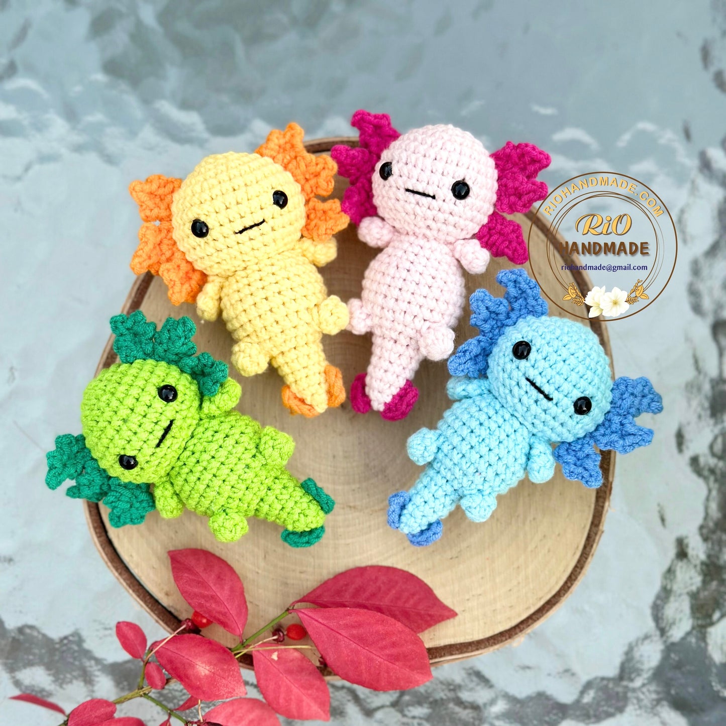 Handmade Axolotl, crochet Axolotl, amigurumi Axolotl keychain, plushie toy, cute gift, ornament, car rear view hanging