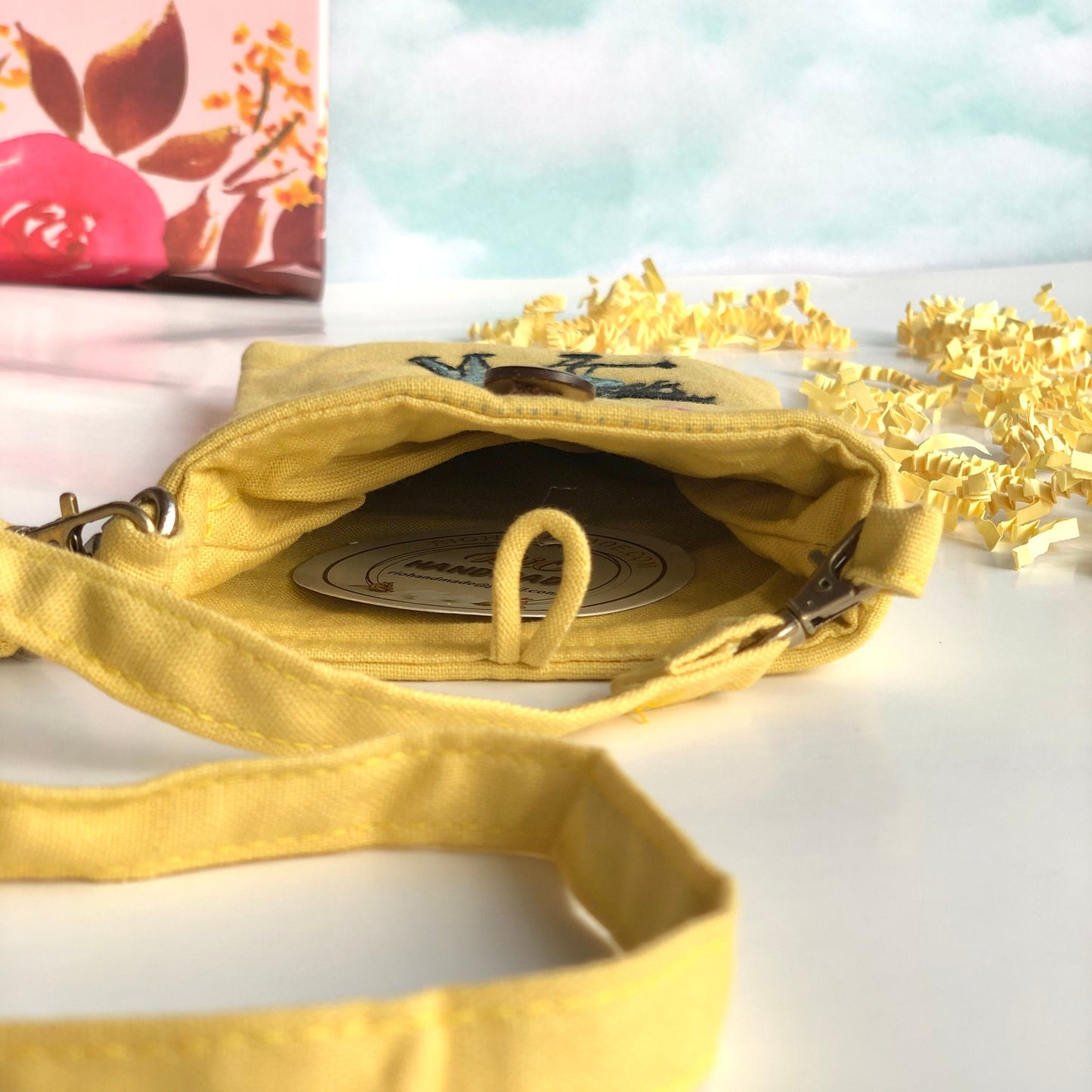 Hand Embroidered Linen Crossbody Phone Pouch, Linen Iphone Pouch, Cell phone crossbody purse