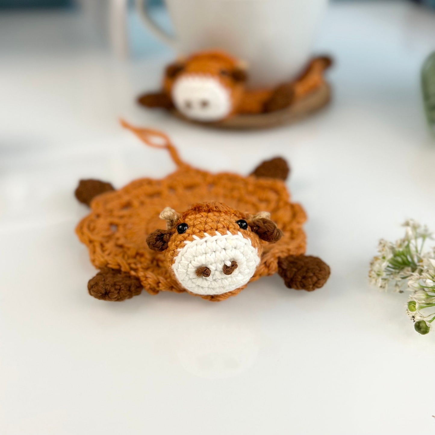 Ready To Ship, Rio Handmade Crochet Coaster, Crochet Highland Cow Coaster, Mug Rug, Housewarming Gift, Home Decor