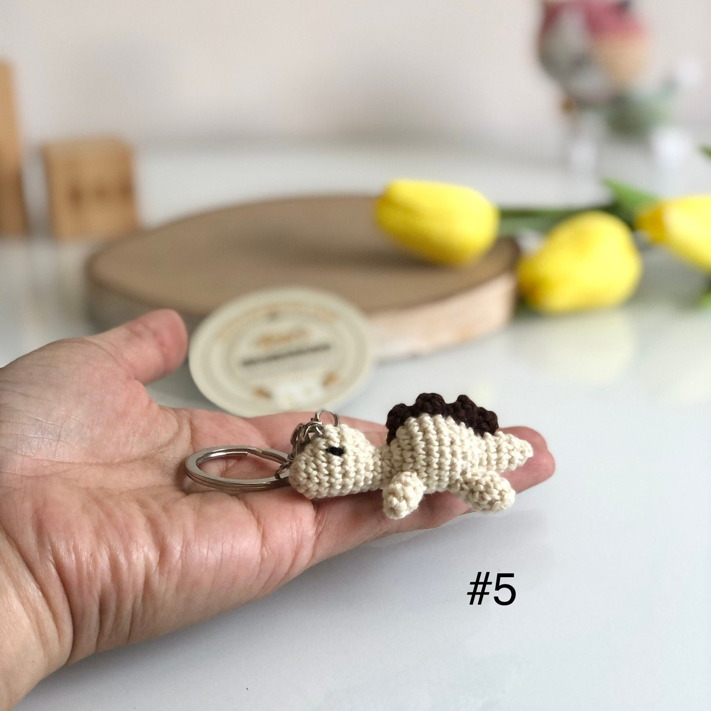 Handmade tiny sleepy Baby Dinosaur keychain, crochet Dinosaur, amigurumi Dinosaur, plushie toy, gift, ornament, keychain.