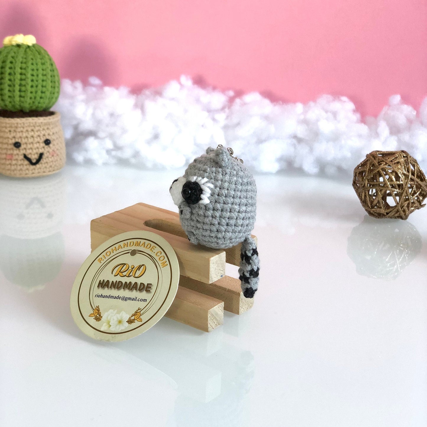 Rio Handmade raccoon crochet keychain mirror charm crochet amigurumi, plushie toy, gift