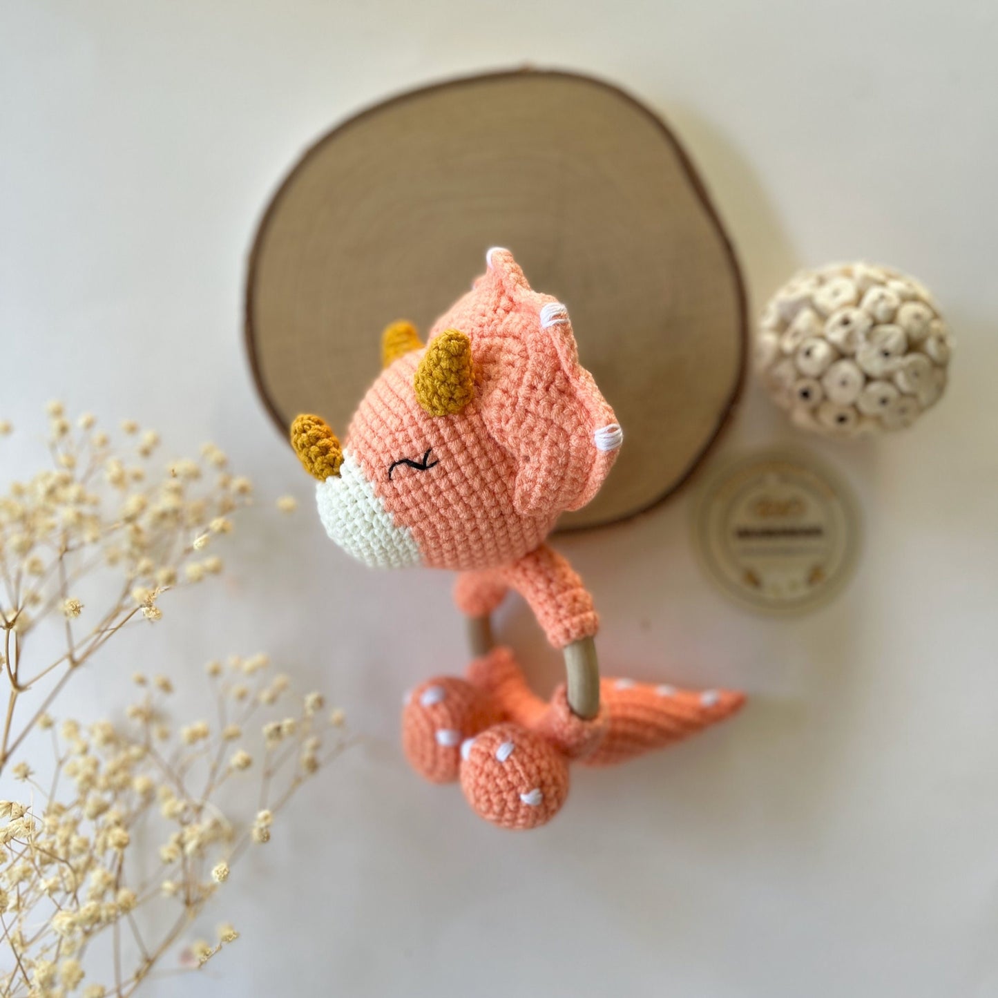 Crochet Triceratops rattle, Baby Crochet Rattle Gift, Baby Shower Gift