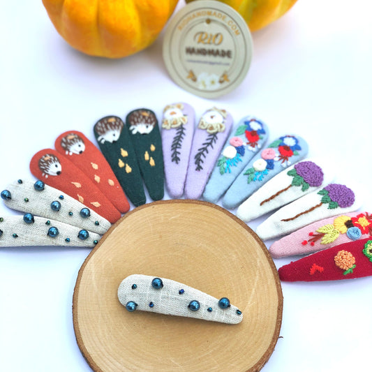 1 Pack Handmade Linen Embroidery Hair Clip, Christmas Collection