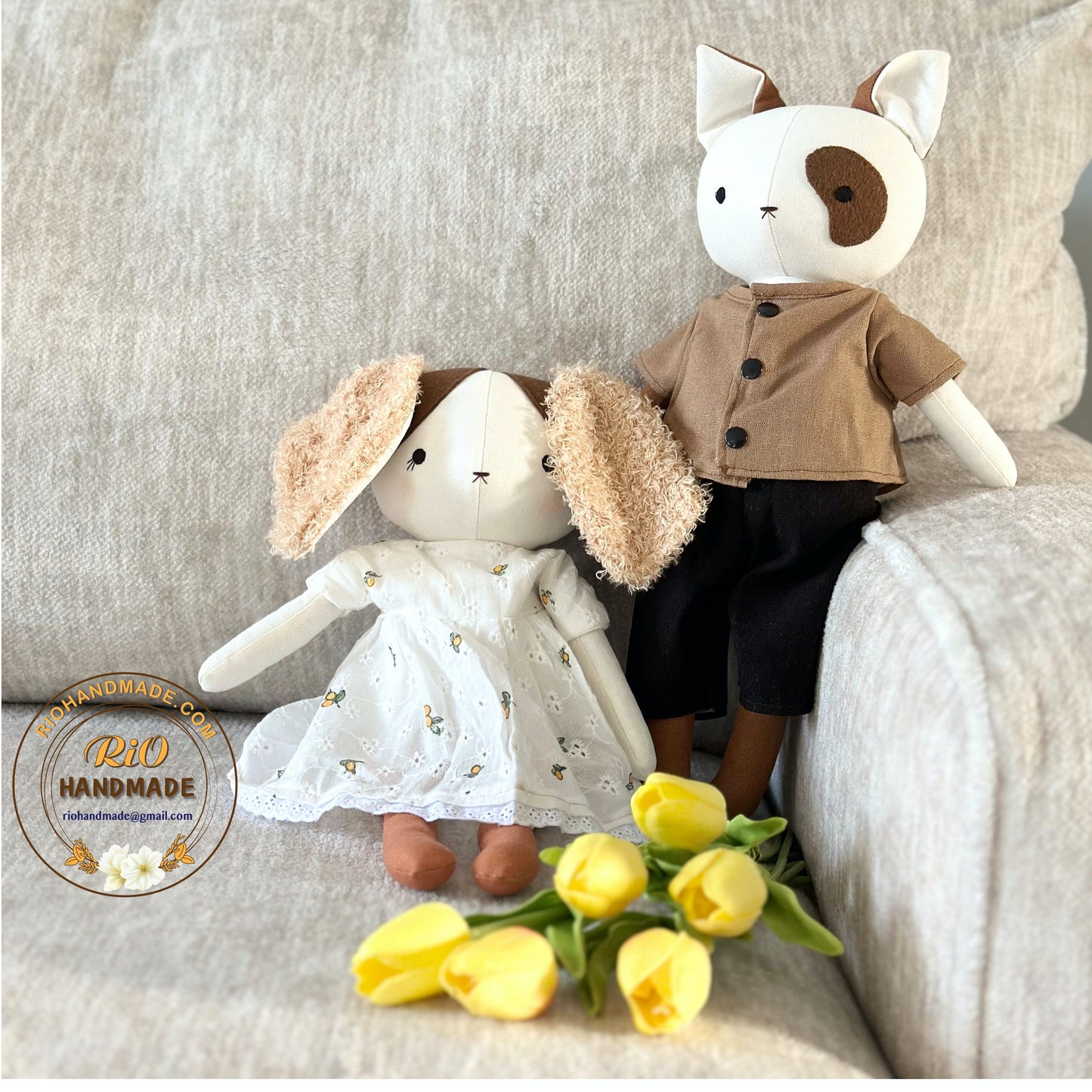 Rio Handmade Linen Dog Toy, Nursery Decor Stuffed, Linen Baby Toy, Stuffed Dog Toy For Toddler, Kid, Adult Hobby