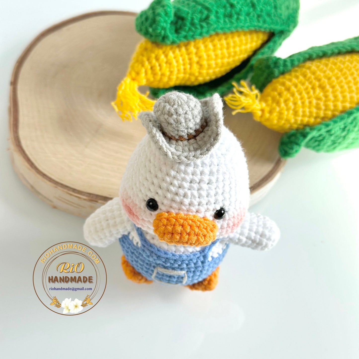 Handmade Duck Crochet, Amigurumi Farmer Duck, Toy For Kid, Cute Gift, Car Hanging Accessory