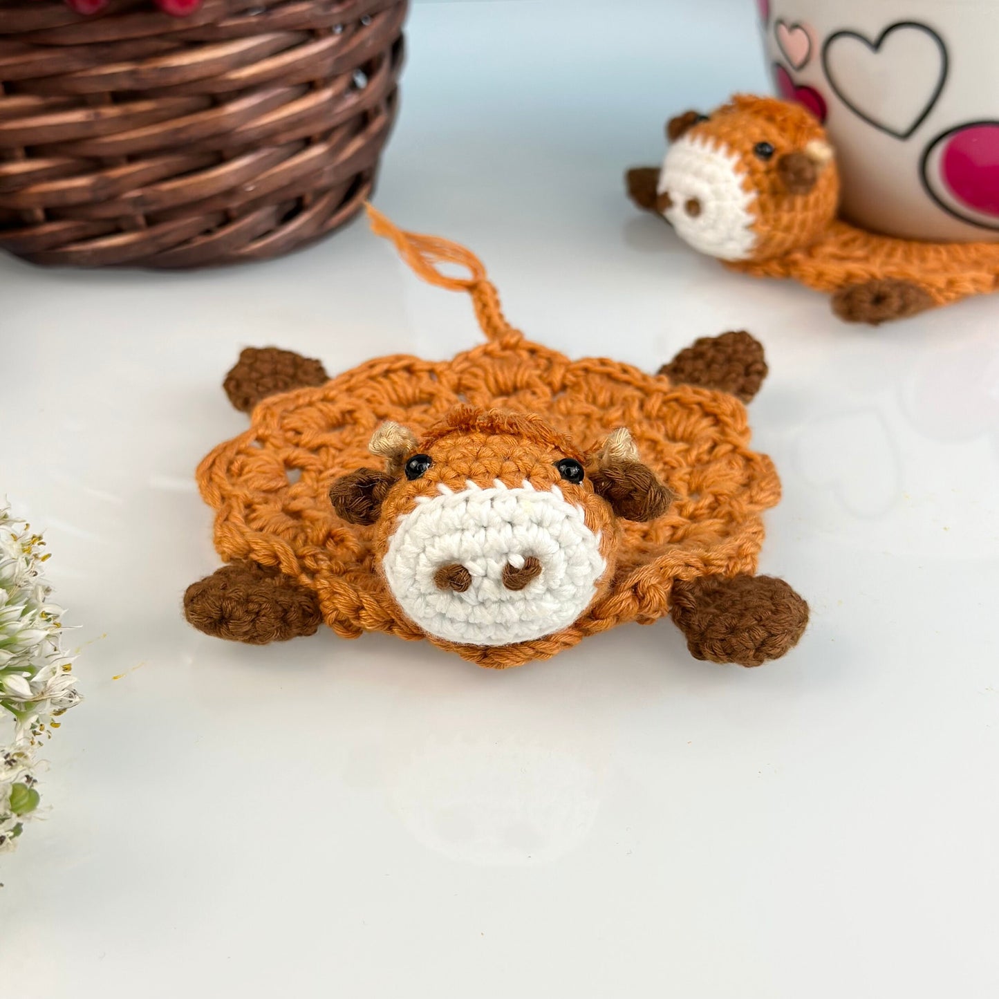 Ready To Ship, Rio Handmade Crochet Coaster, Crochet Highland Cow Coaster, Mug Rug, Housewarming Gift, Home Decor