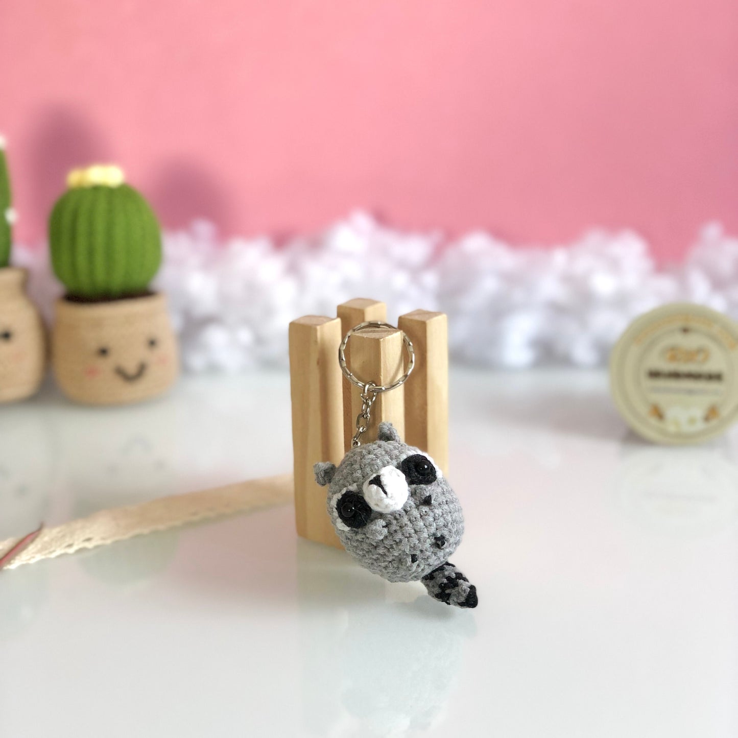 Rio Handmade raccoon crochet keychain mirror charm crochet amigurumi, plushie toy, gift