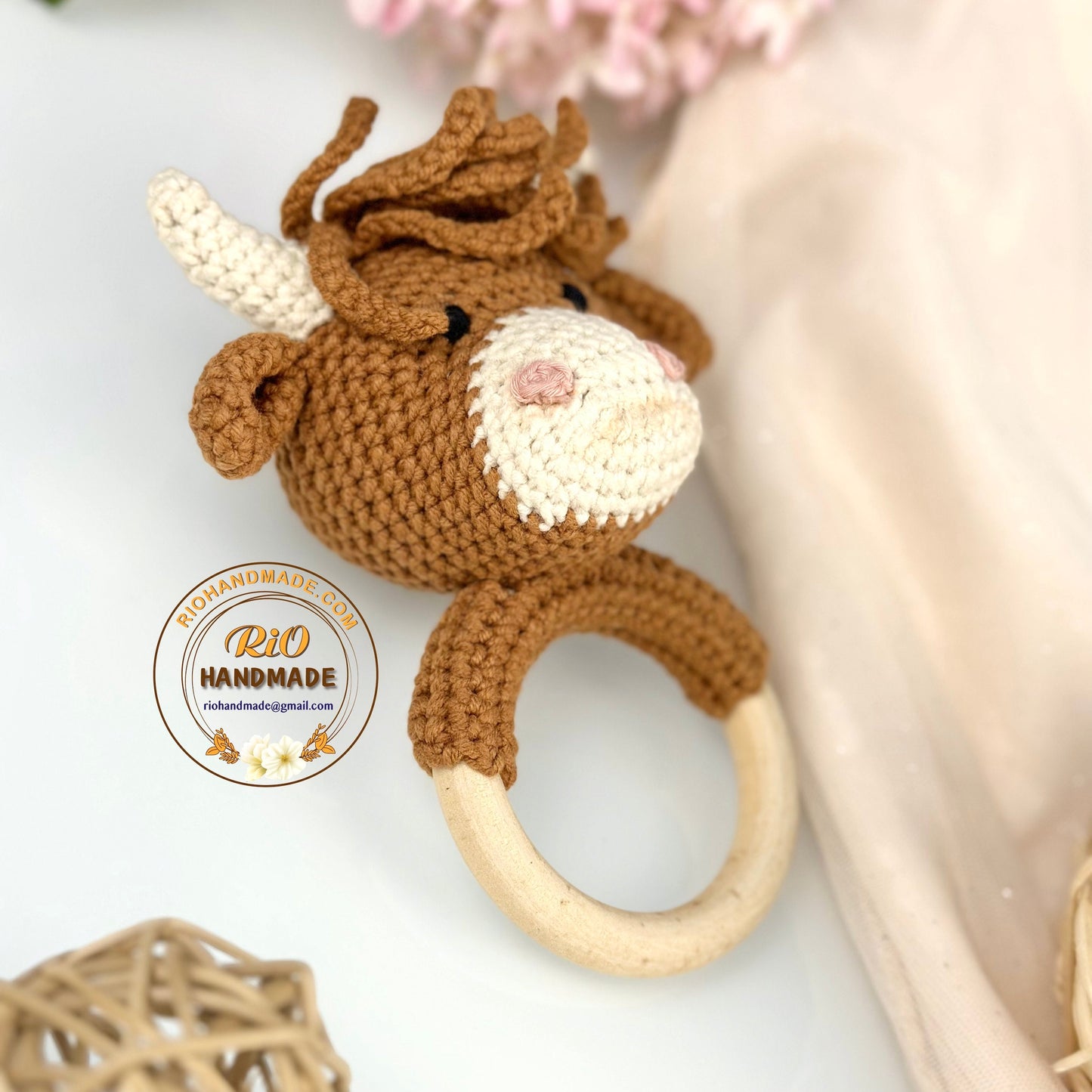 Personalized Baby Gift, Crochet Highland Rattle, Baby Crochet Rattle Gift, Baby Shower Gift, Toy Rattle With Name