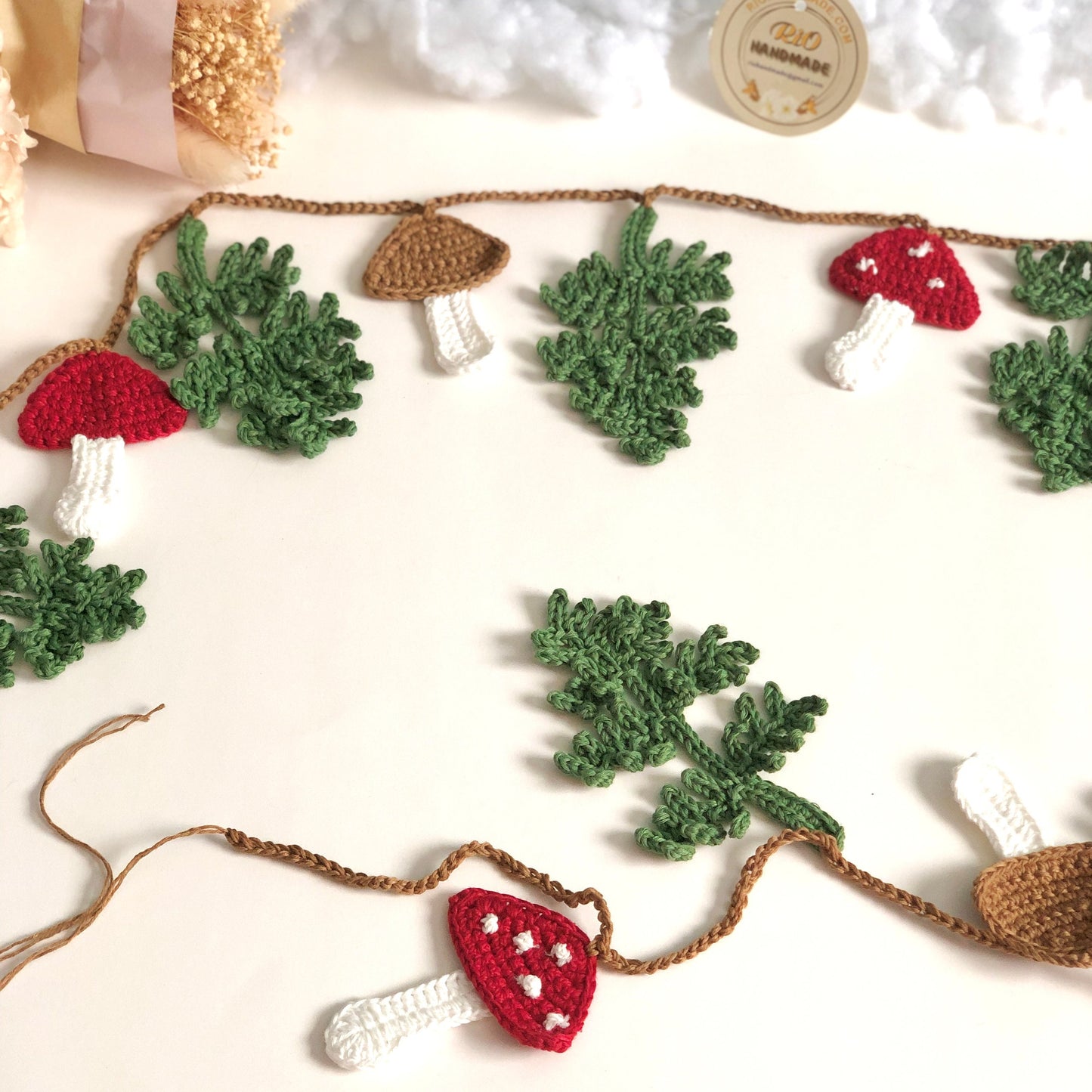 Rio Handmade Crochet Amigurumi Mushroom Garland, Wall Hanging Mushroom, Toadstool Decor,