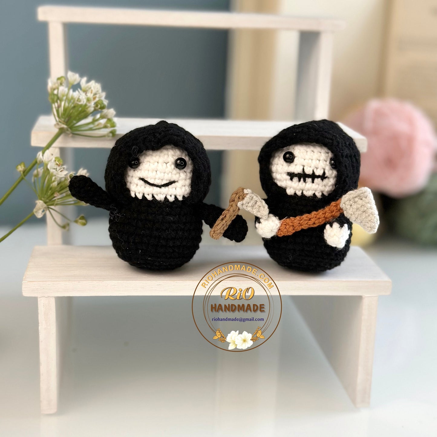 Crochet Grim Reaper inspired, Keychain, Car Rear View Hanging, Gift for Halloween, Halloween gift, Handmade crochet