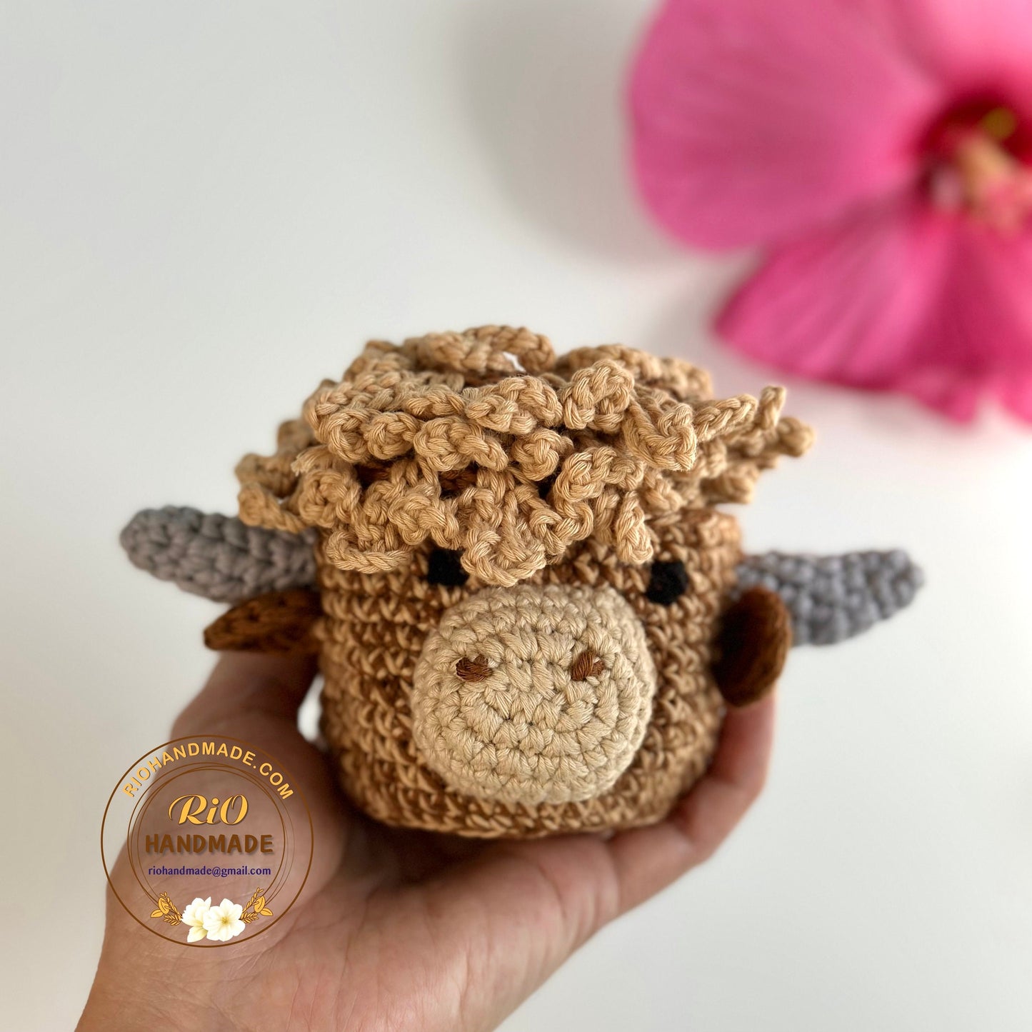 Ready To Ship, Rio Handmade Crochet Highland Cow Coaster, Set of 4 Coaster and Head, Mug Rug, Housewarming Gift, Home Decor, Birthday Gift