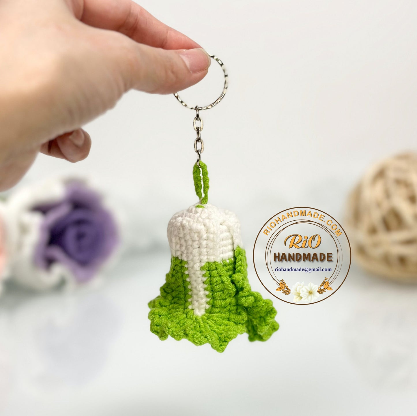 Handmade Napa Cabbage Crochet Keychain, Amigurumi Celery Cabbage, Car Charm, Car Rear View Hanging
