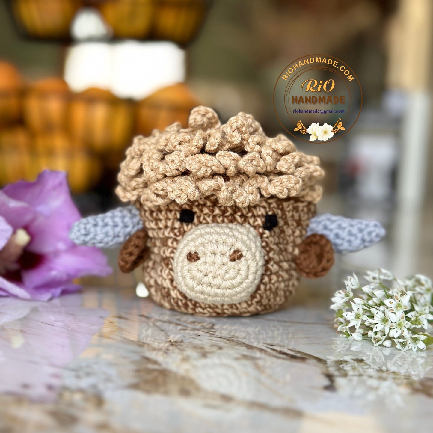 Ready To Ship, Rio Handmade Crochet Highland Cow Coaster, Set of 4 Coaster and Head, Mug Rug, Housewarming Gift, Home Decor, Birthday Gift