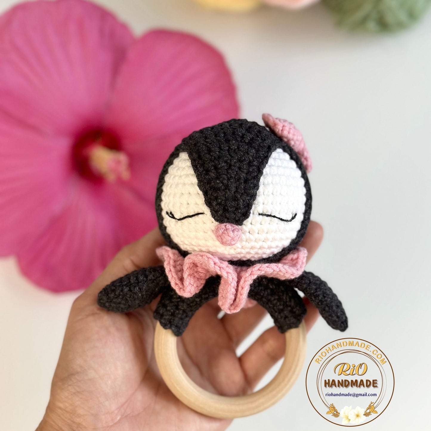 Baby Rattle, Crochet Penguin Rattle and Matching Toy, Animal Newborn Baby Rattle, Baby Crochet Rattle Gift, Baby Shower Gift