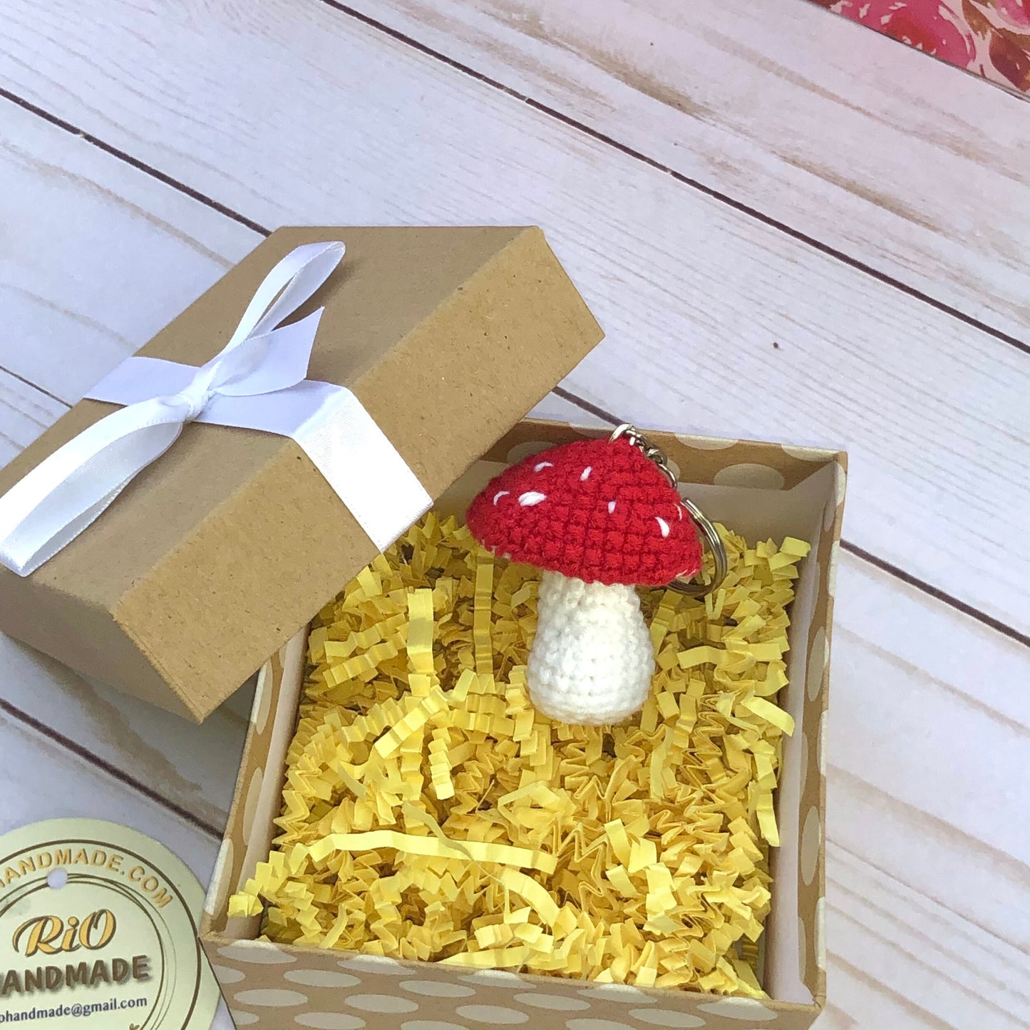 Handmade mushroom crochet keychain, amigurumi, plushie toy, car charm